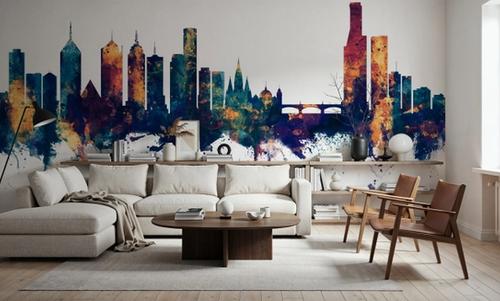 Melbourne Australia Skyline Blue & Bronze