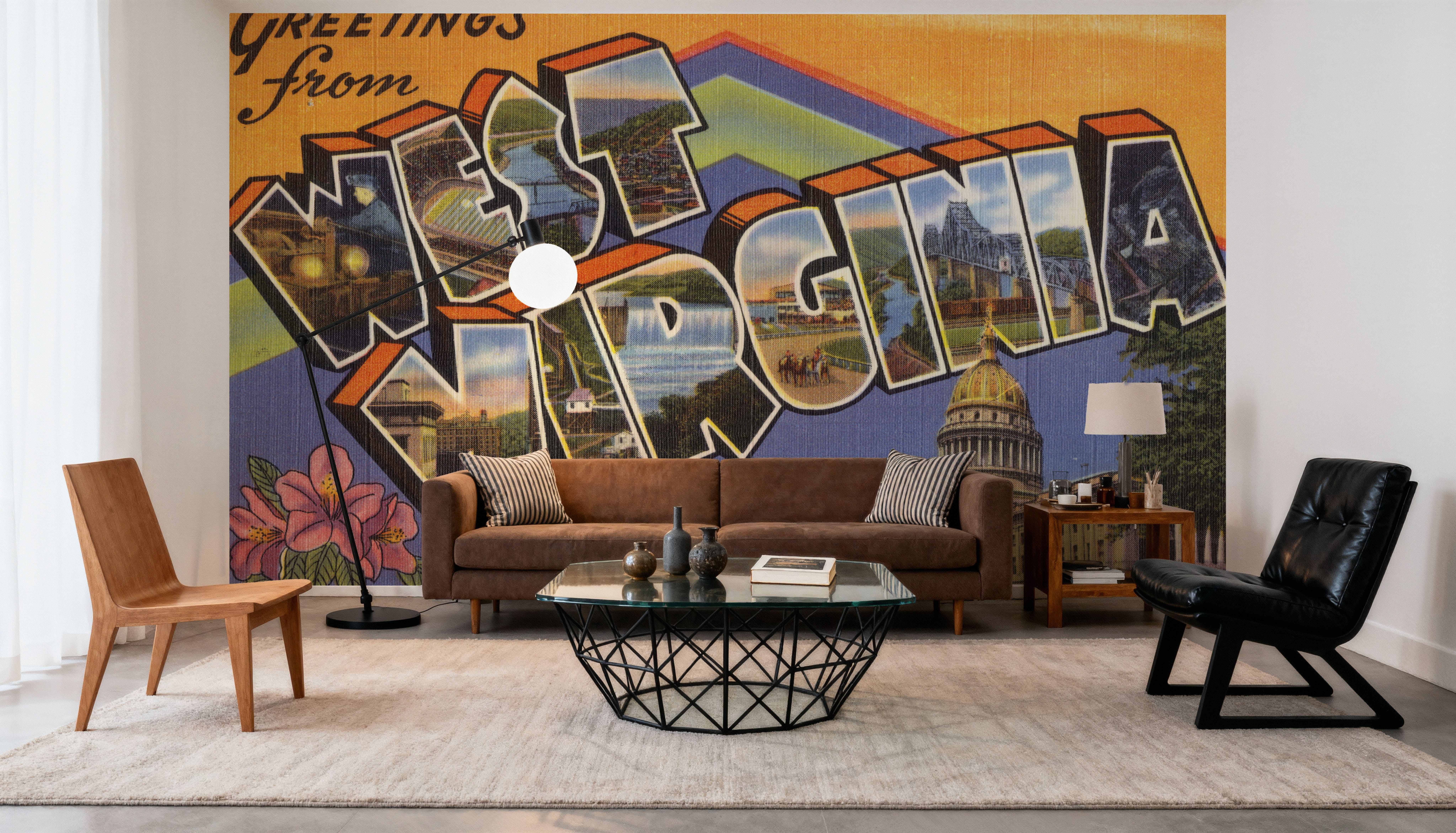 Greetings from West Virginia - Screenprint Postcard, Wallpaper