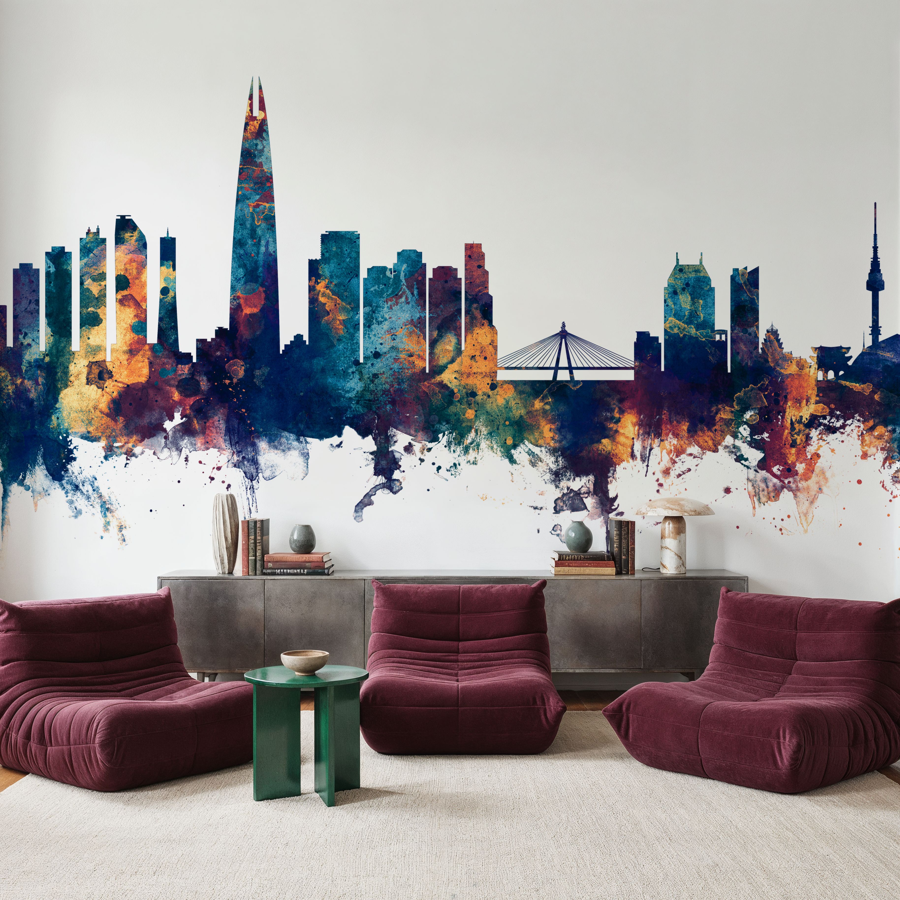 Seoul Skyline Blue & Bronze