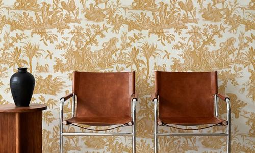Patinated Linen Toile de Jouy, Sunflower