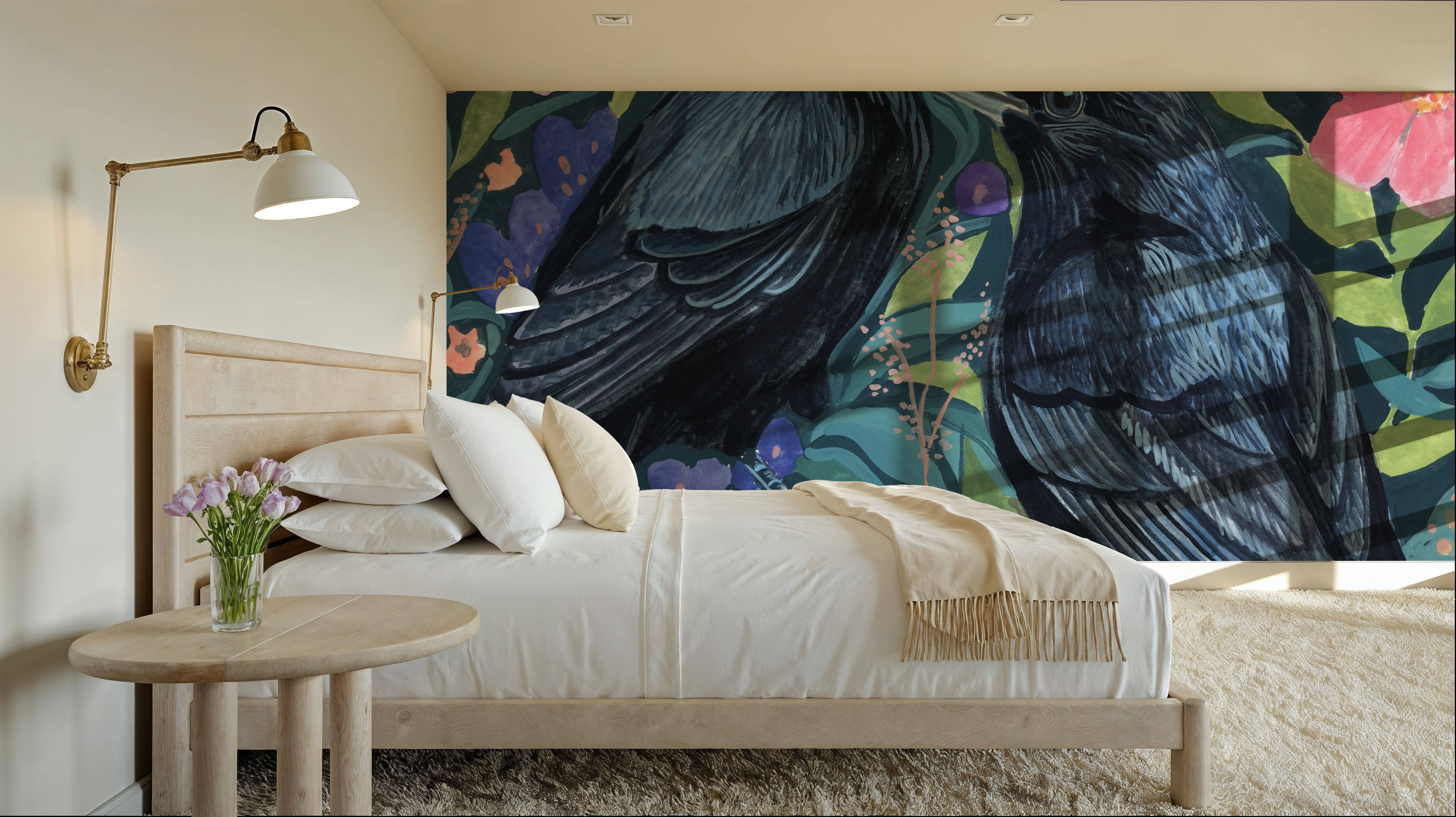 Two Crows on Flowers