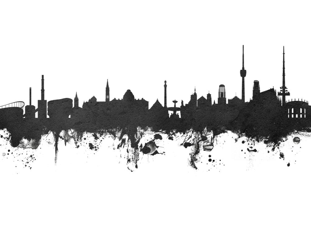 Stuttgart Germany Skyline Black & White