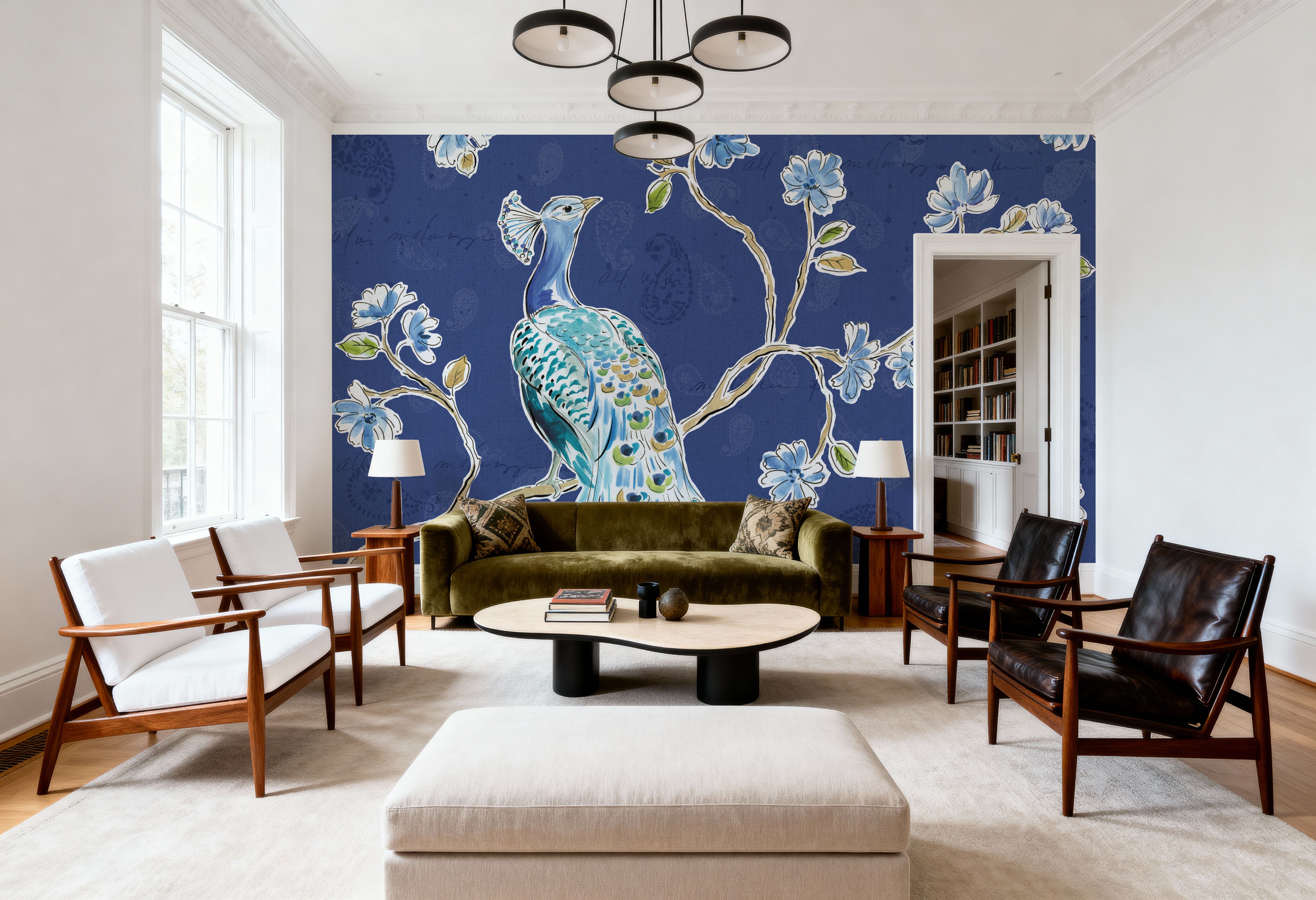 Peacock Allegory I Blue, Wallpaper