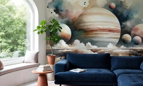 Surreal Planetary Landscape in Watercolor