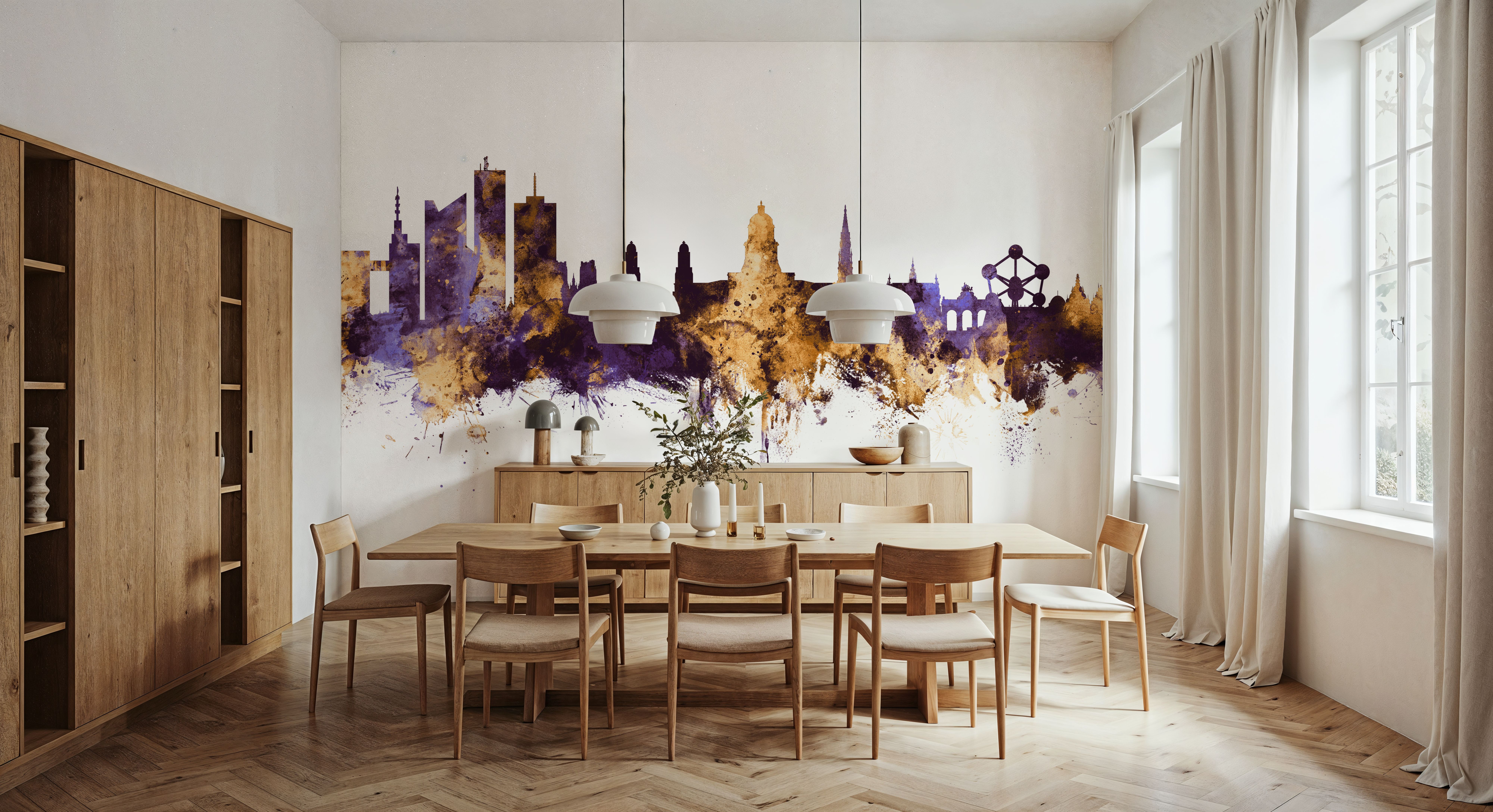 Brussels Belgium Skyline Purple & Gold