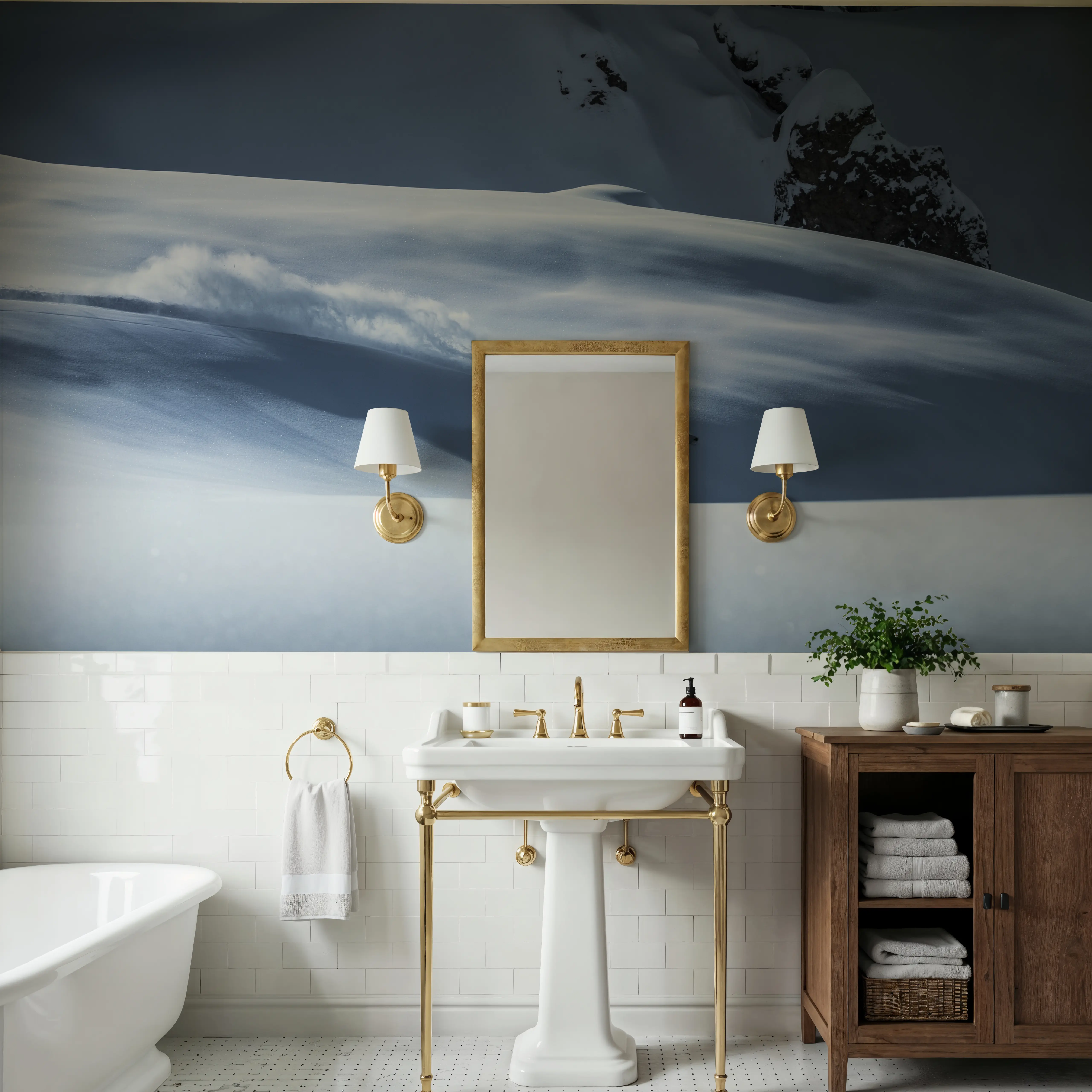 Fotobehang - Chasing Powder - Sneeuw Sport Mural - Wit - Gangtrappen - Wallism België - Zelfklevend of Vliesbehang