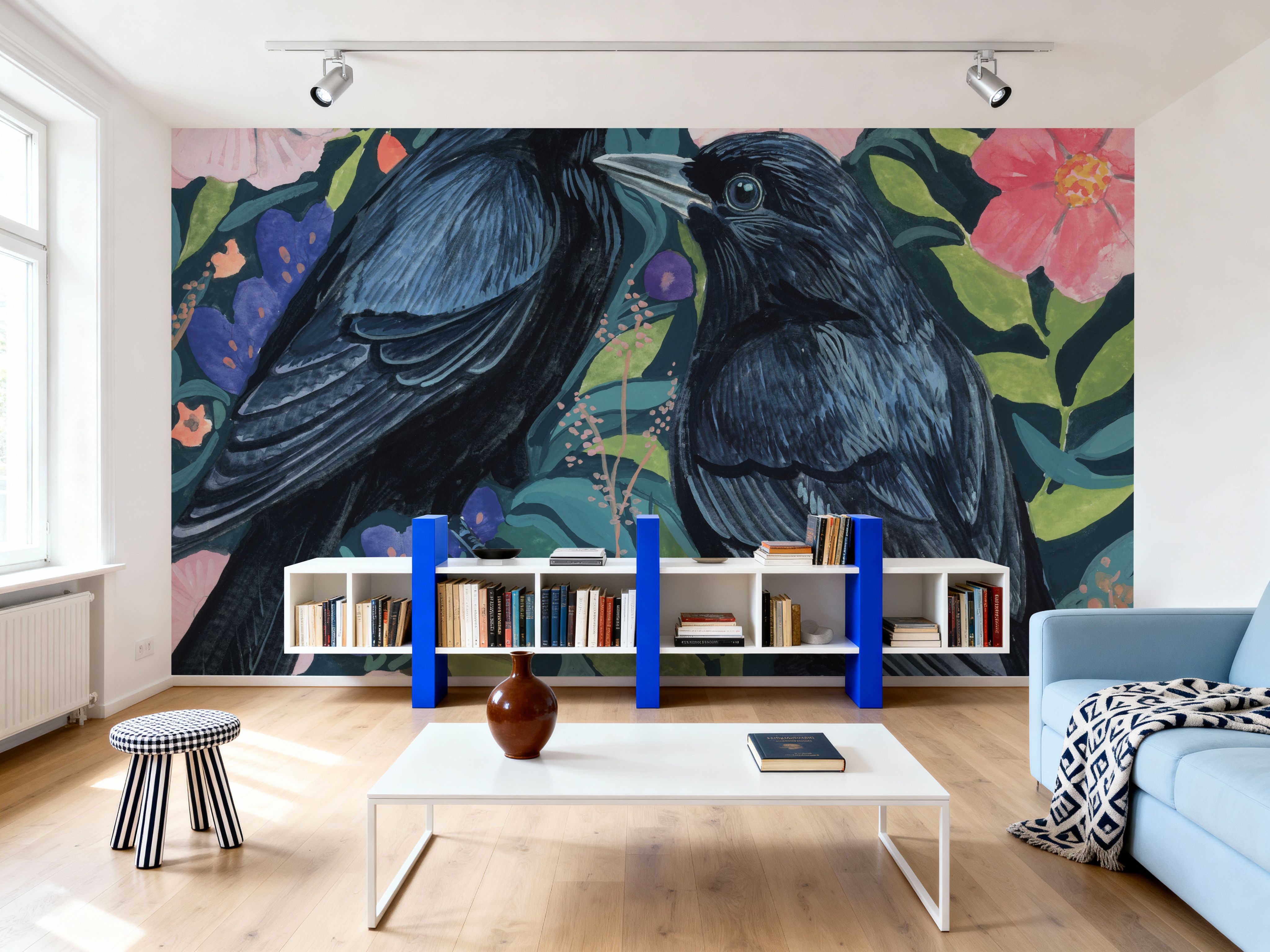 Two Crows on Flowers