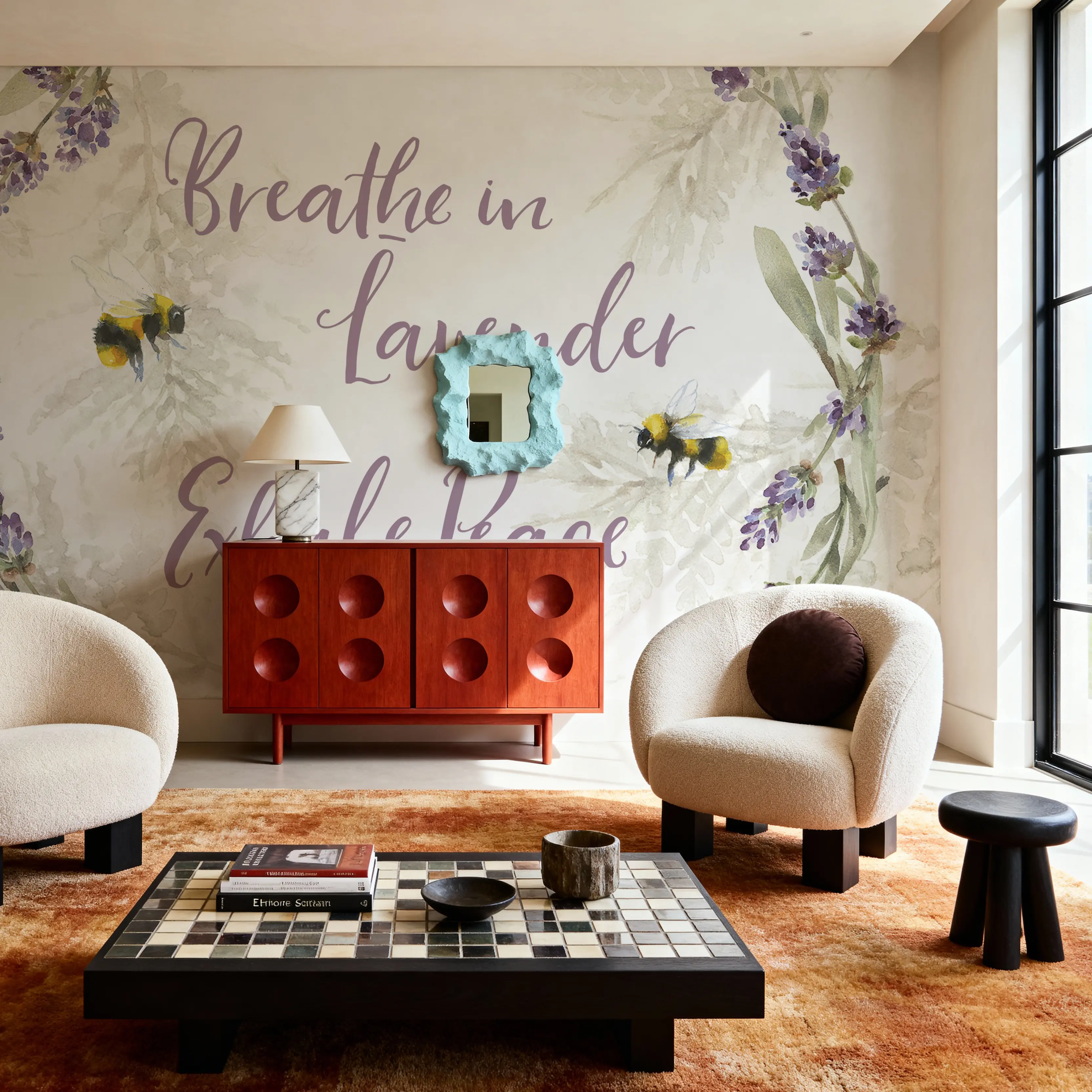 Fotobehang - Fresh Lavender VI - Bloemen Grafische Kunst Mural - Paars - Gangtrappen - Wallism België - Zelfklevend of Vliesbehang