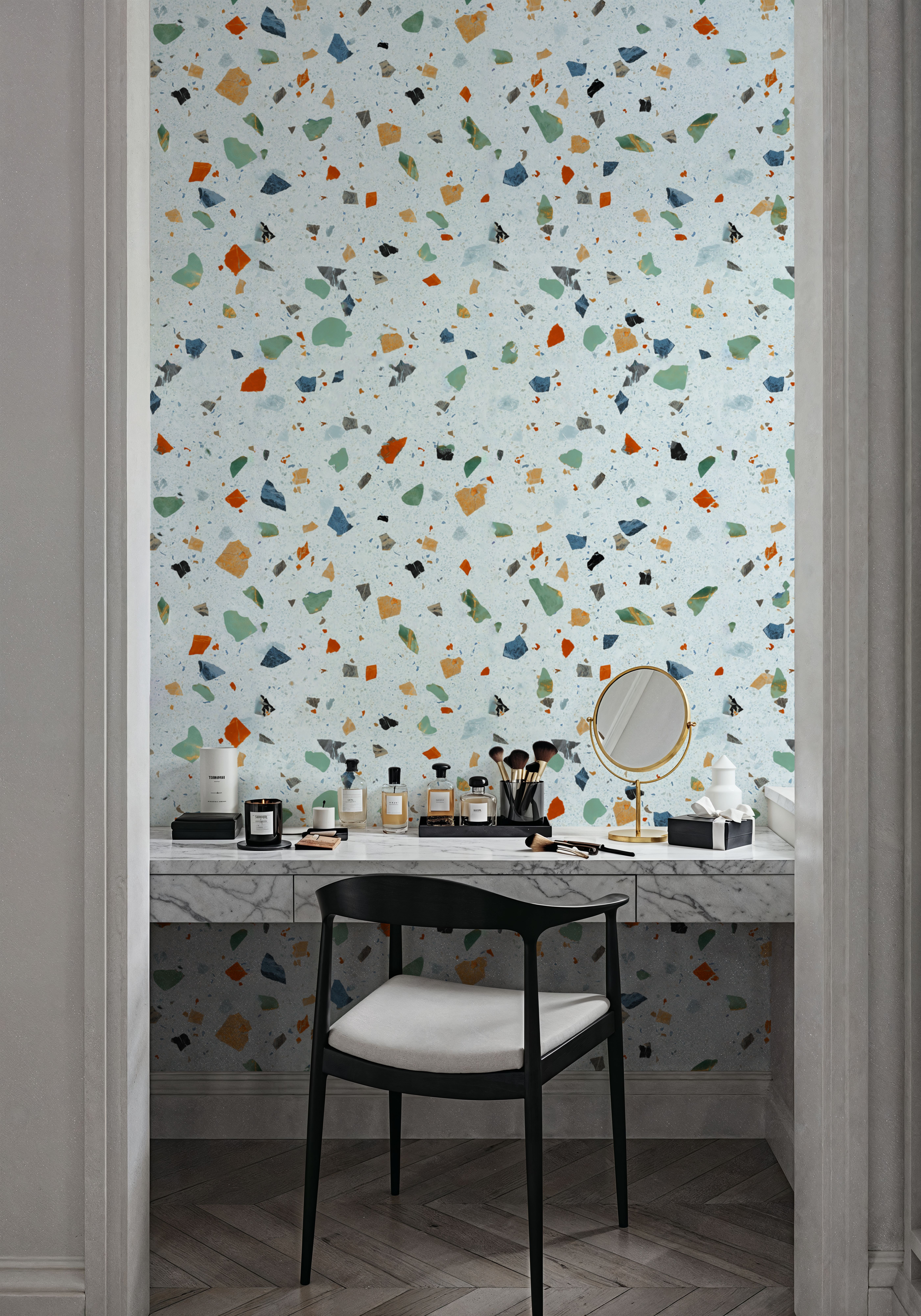 Terrazzo Multi Small, Ice Blue, Papier peint