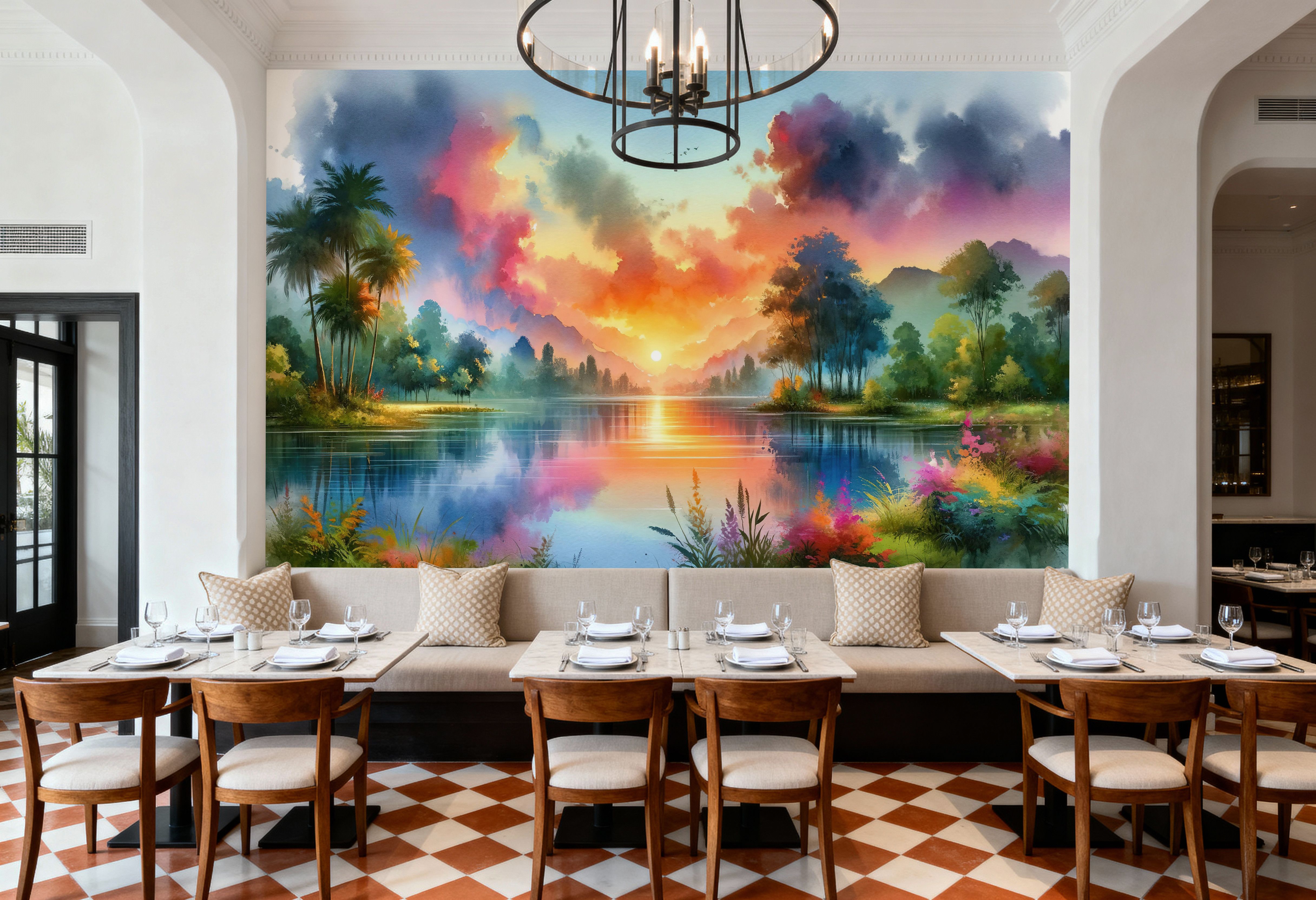 Vibrant Sunset Over Serene Lake