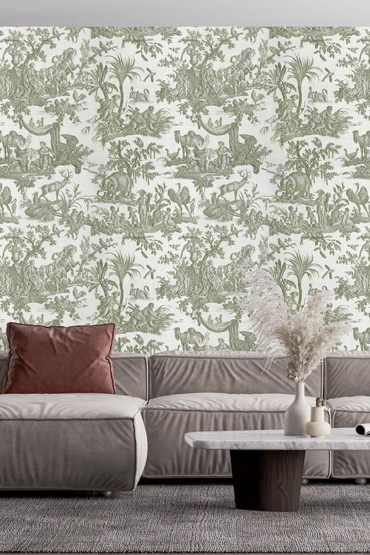 Patinated Linen Toile de Jouy, Olive
