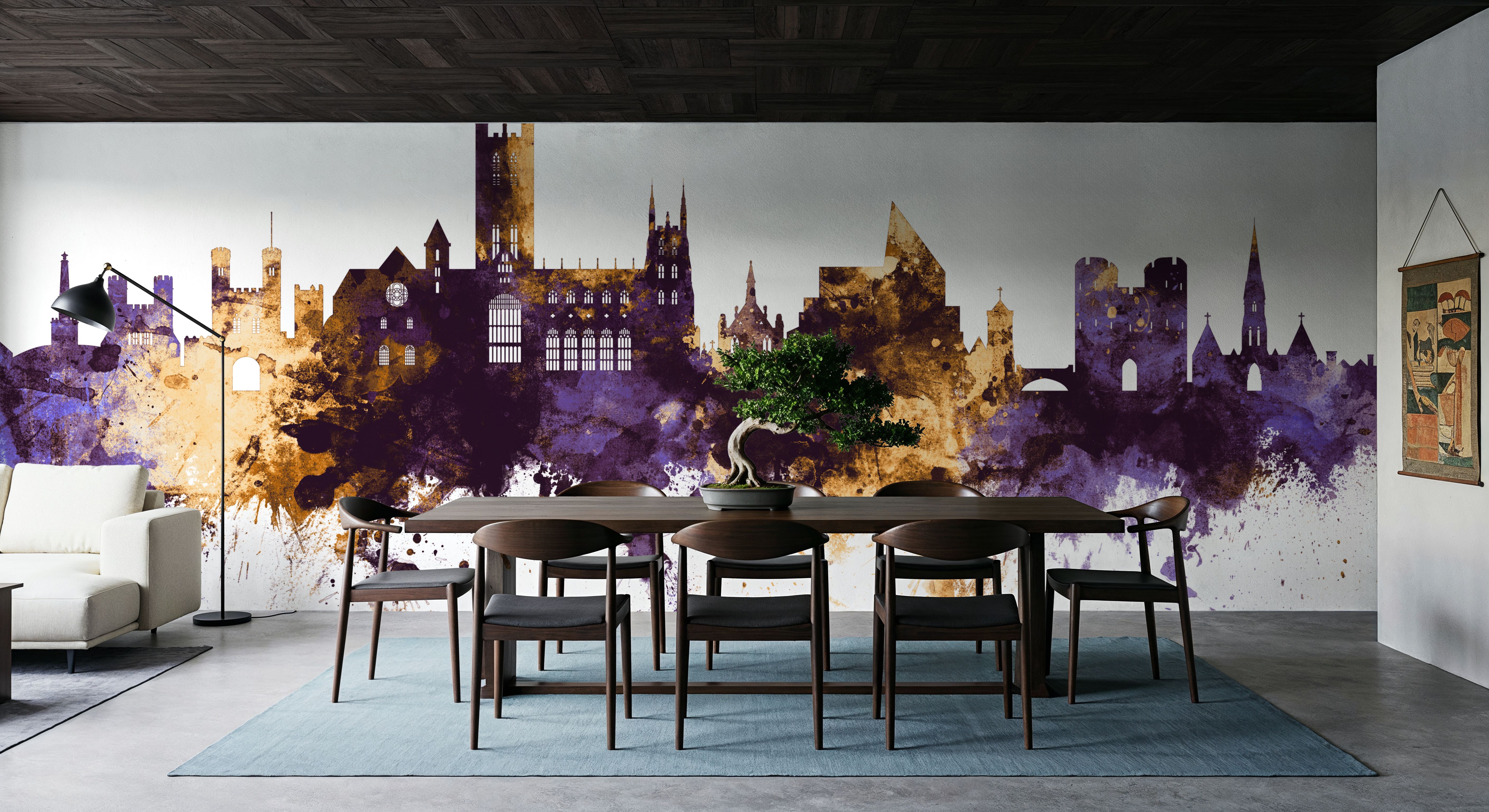 Canterbury England Skyline Purple & Gold, Wallpaper