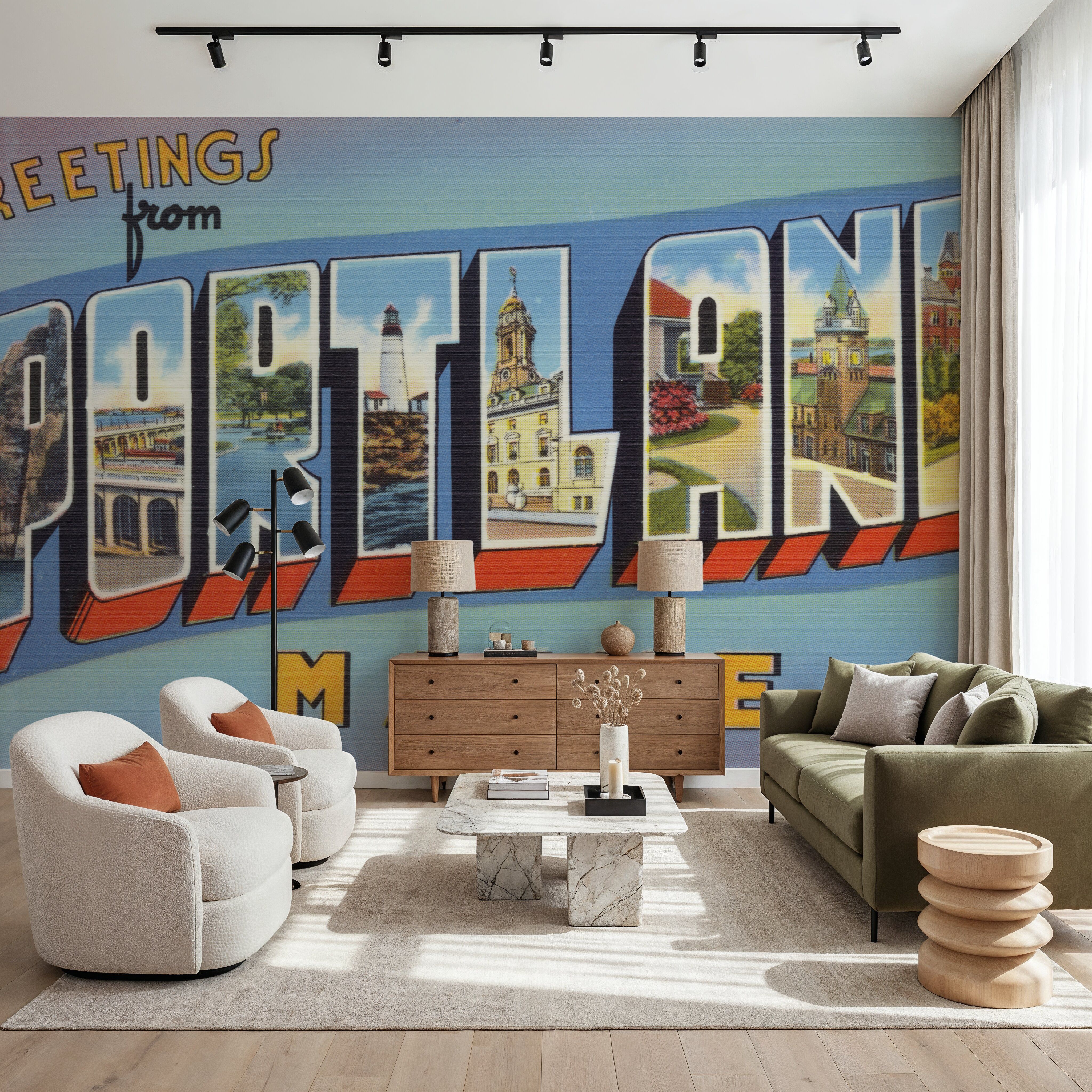 Greetings from Portland MA. - Screenprint Postcard