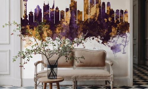 Shanghai China Skyline Purple & Gold