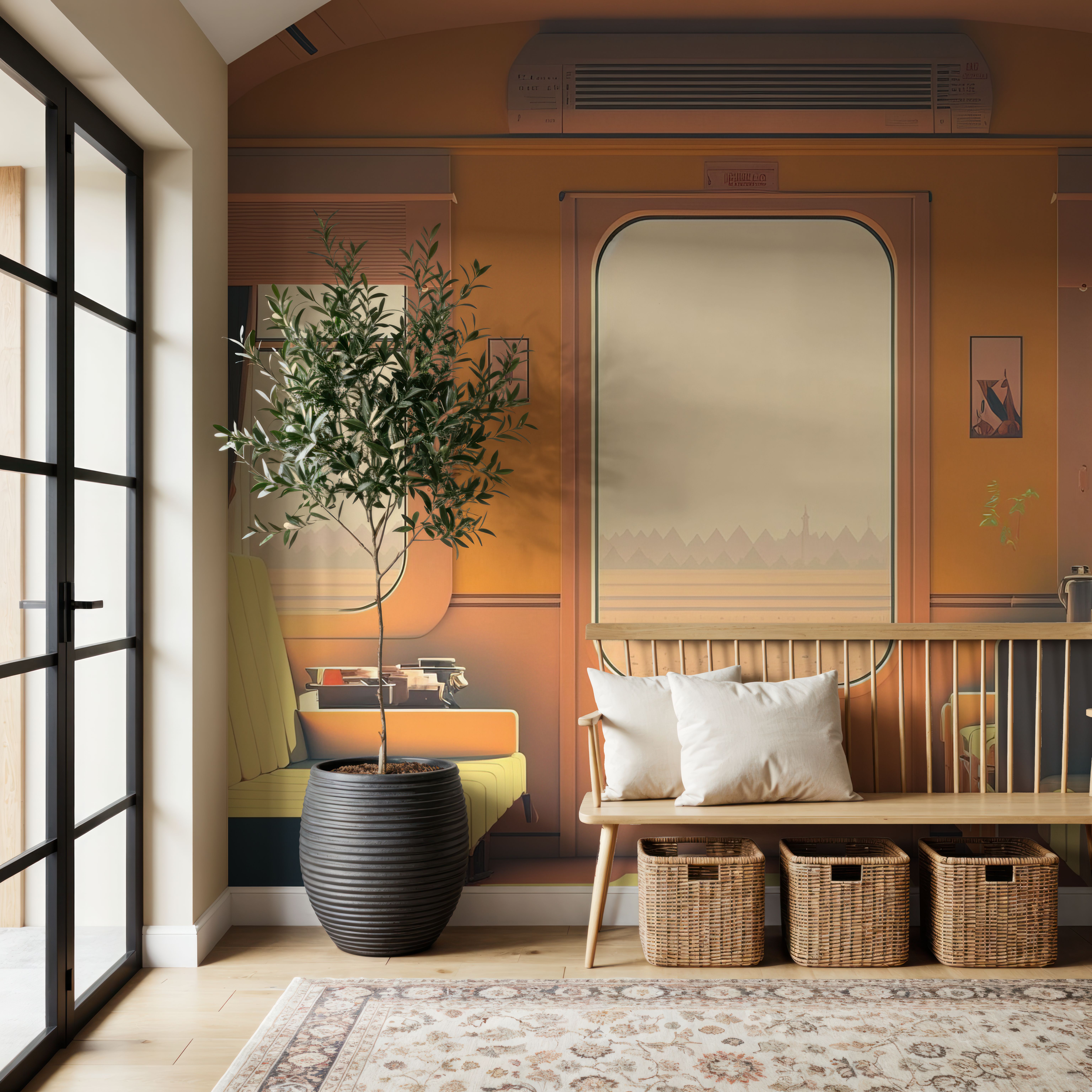 Wall Mural - On my Way to You - Contemporary Vehicles mural wallpaper - Yellow - Hallway staircases - Wallism US - Premium, Textured or Peel & Stick