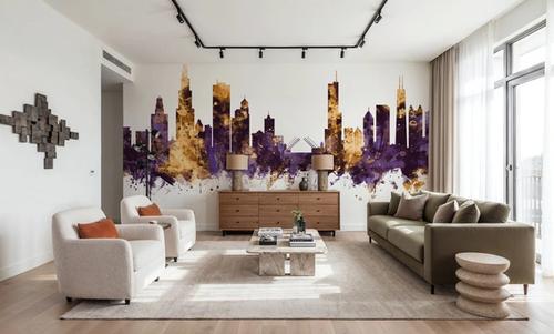 Chicago Illinois Skyline Purple & Gold