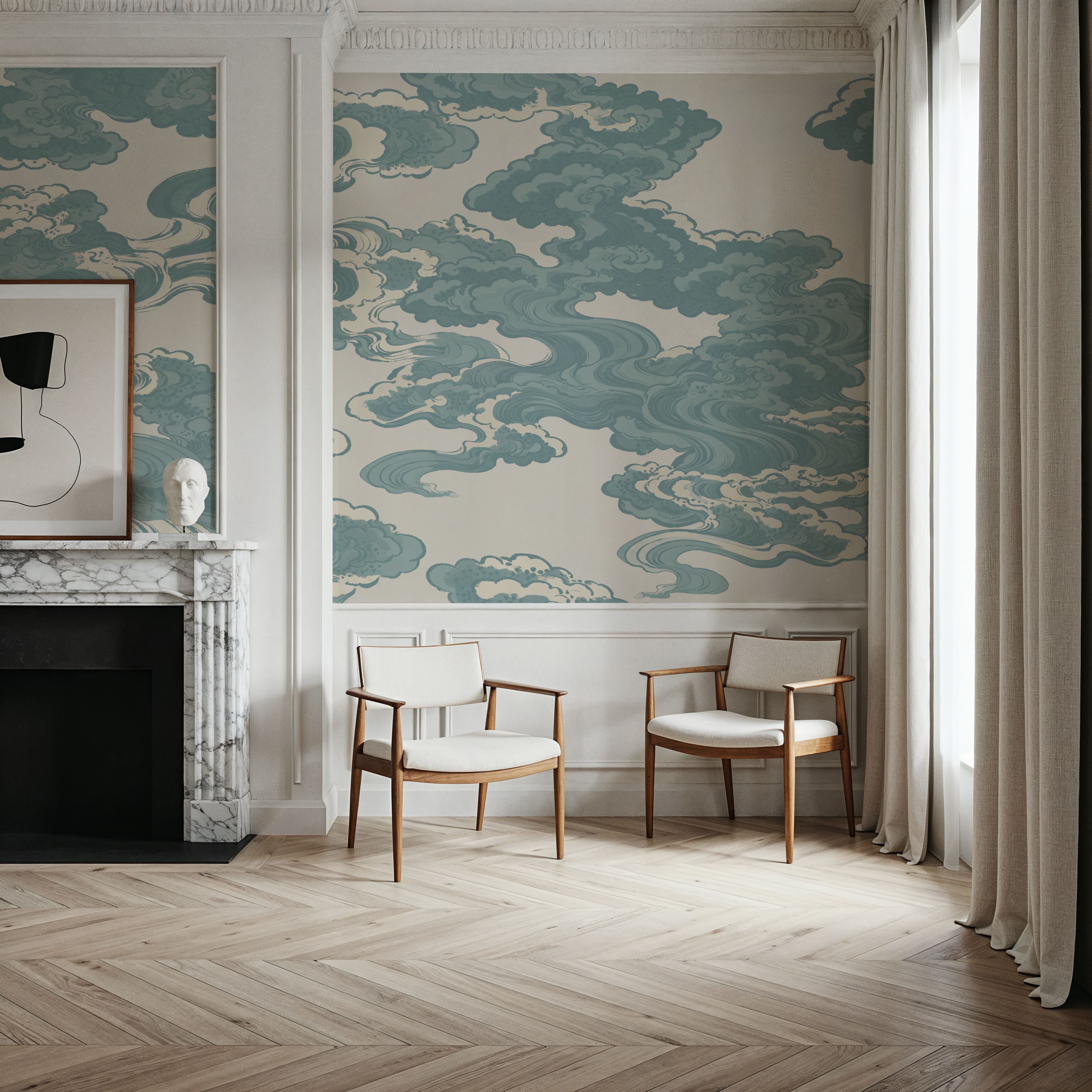 Ukiyo-e Clouds, Soft Teal