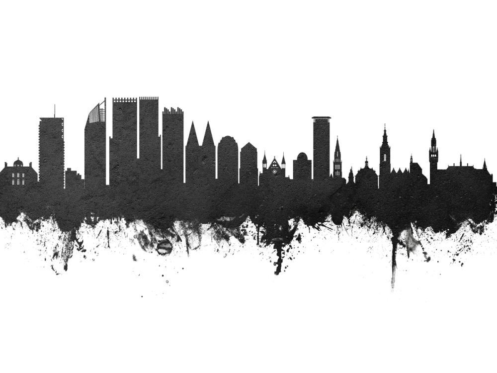 The Hauge Netherlands Skyline Black & White