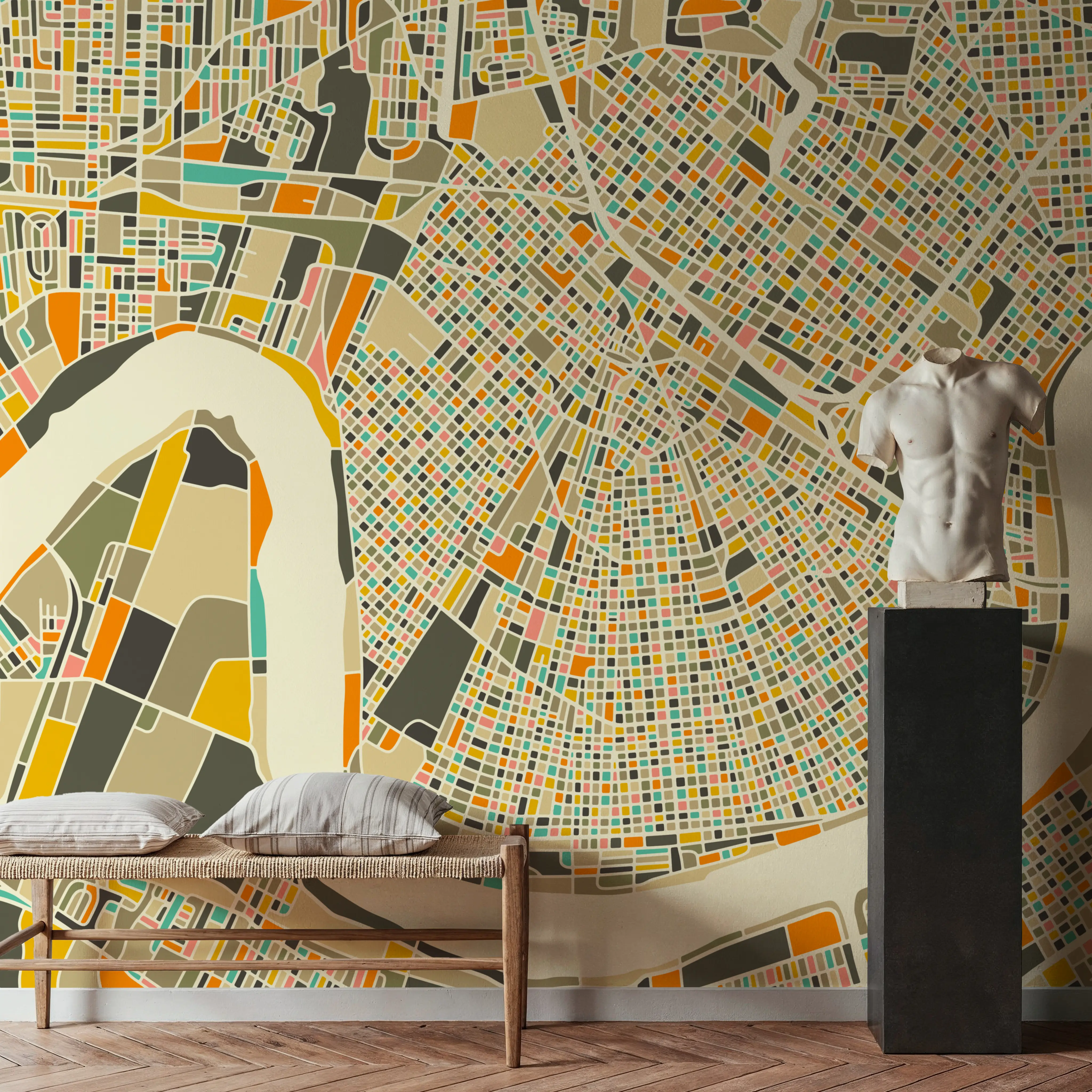 Wall Mural - Modern New Orleans - Cities mural wallpaper - Yellow - Bedroom - Wallism UK - Peel & Stick or Paste-the-Wall