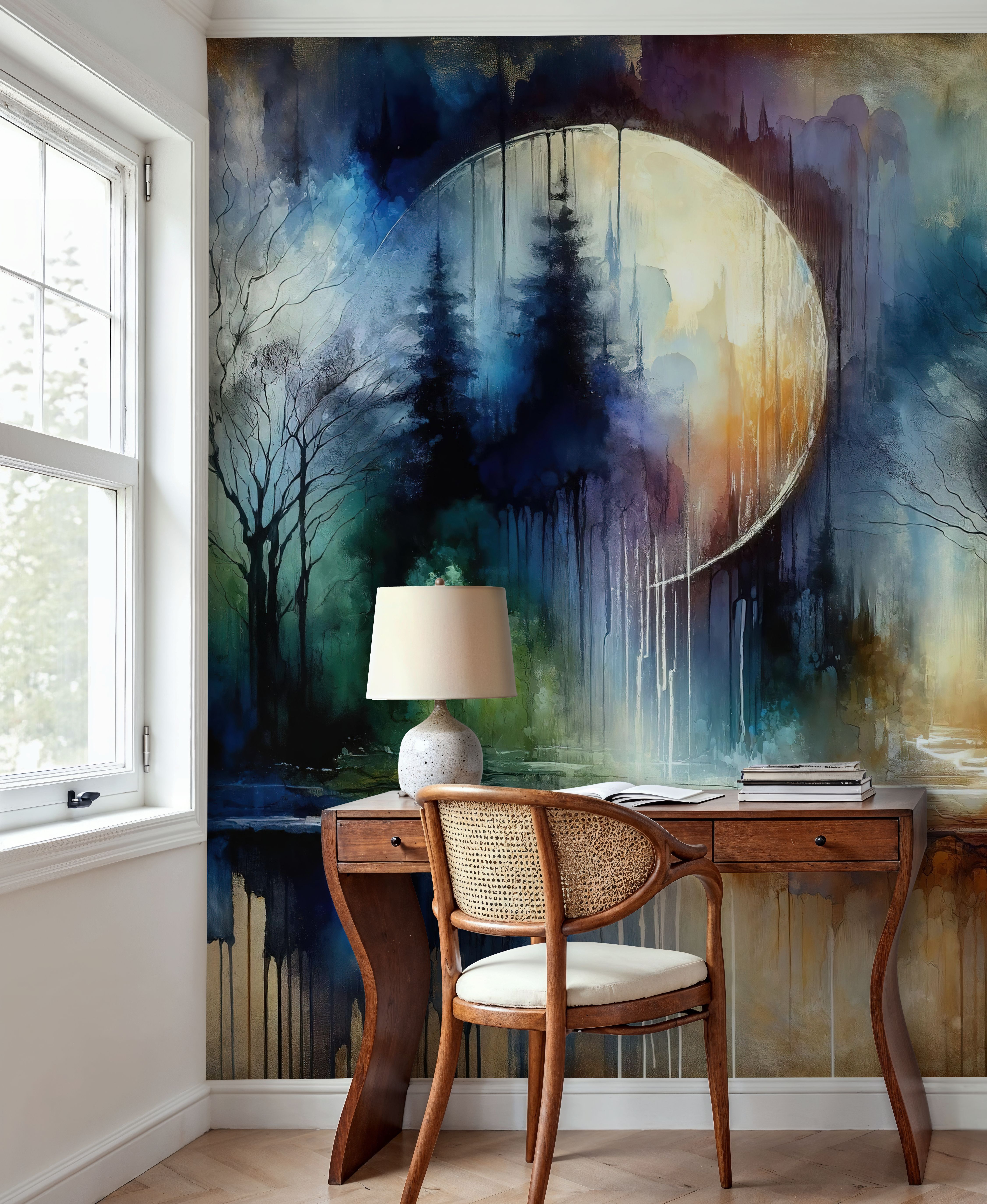 Watercolor Forest in Moonlight