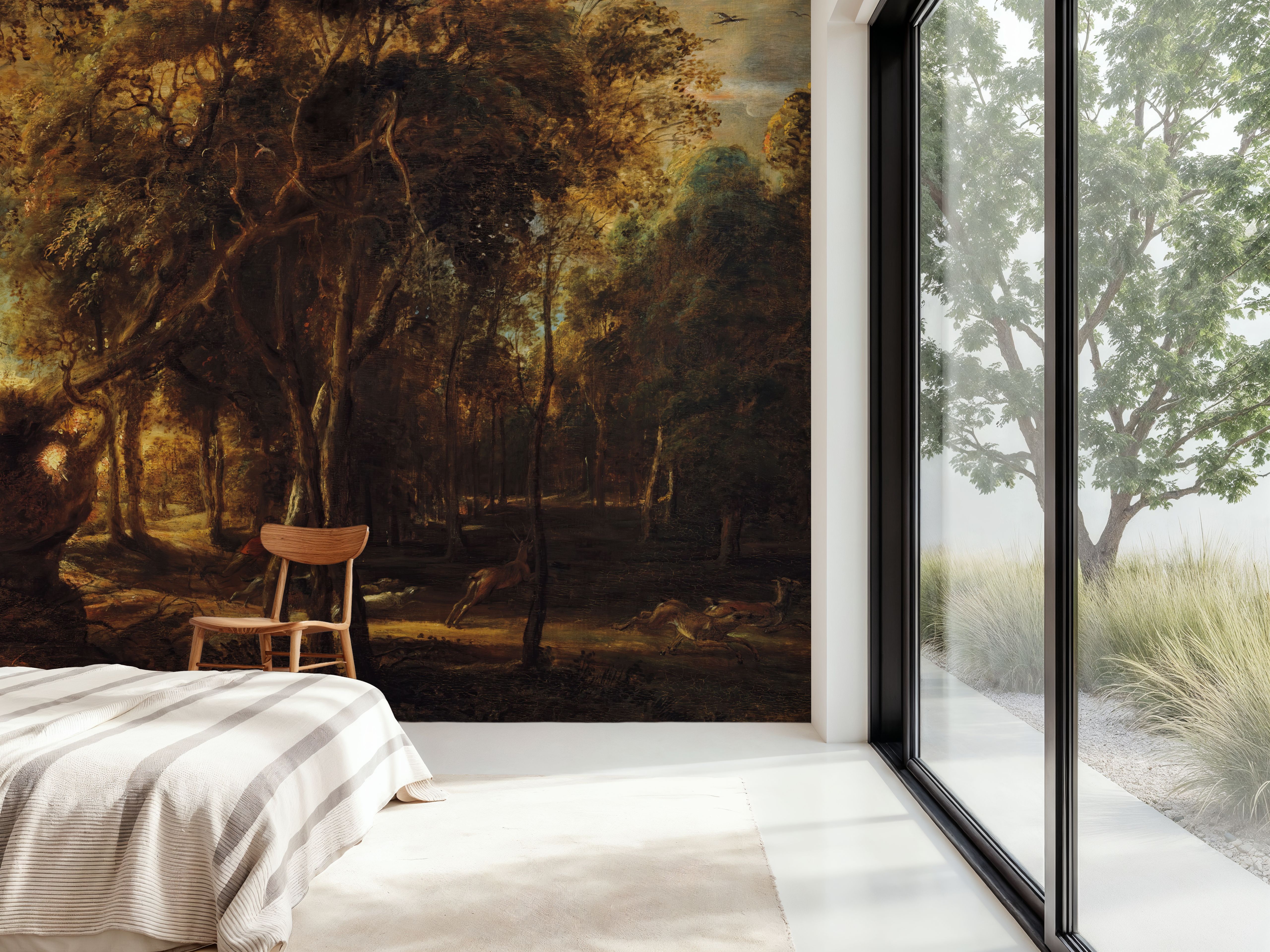 A Forest at Dawn with a Deer Hunt