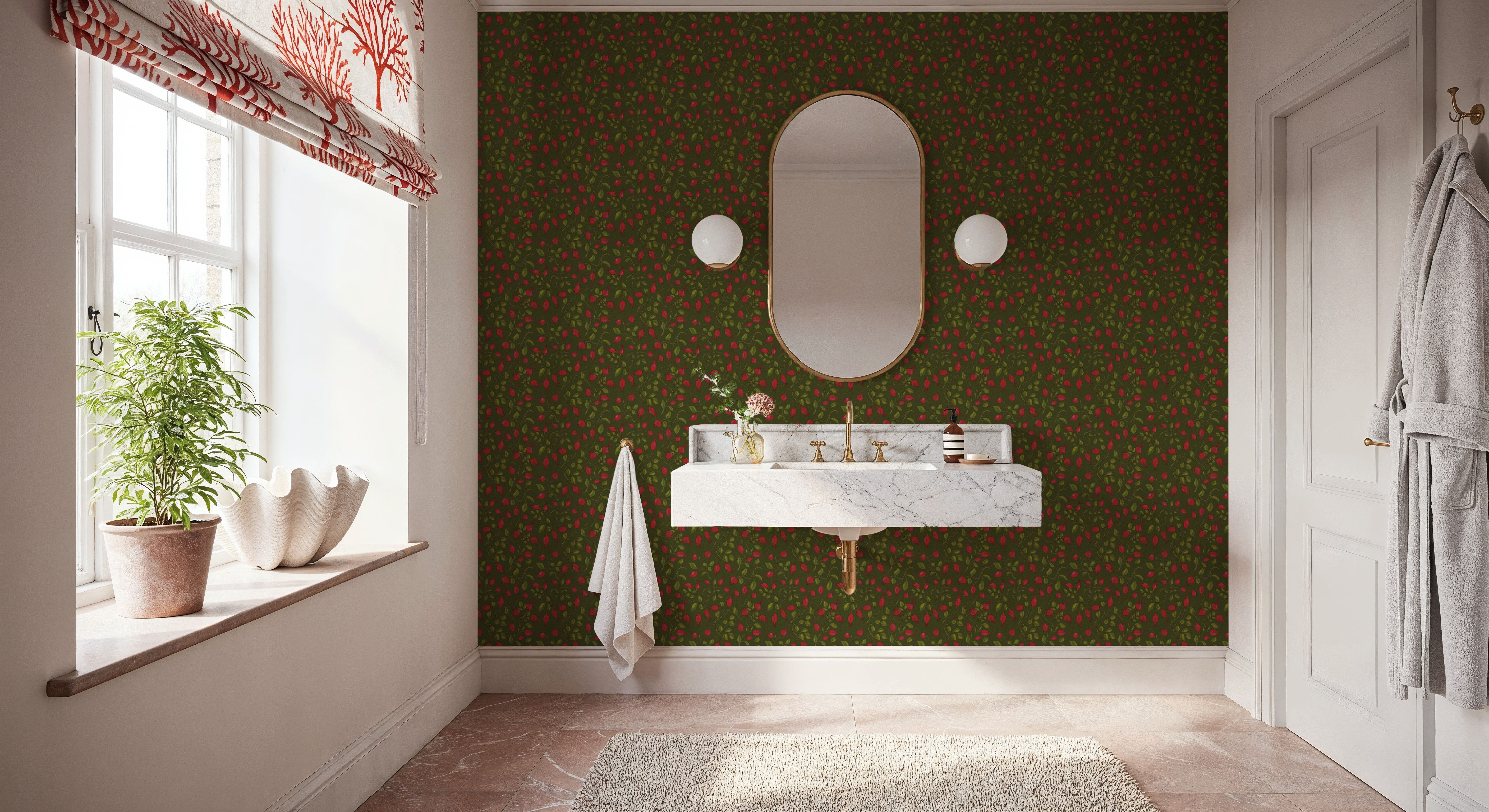 Rosehips, Coral on Olive