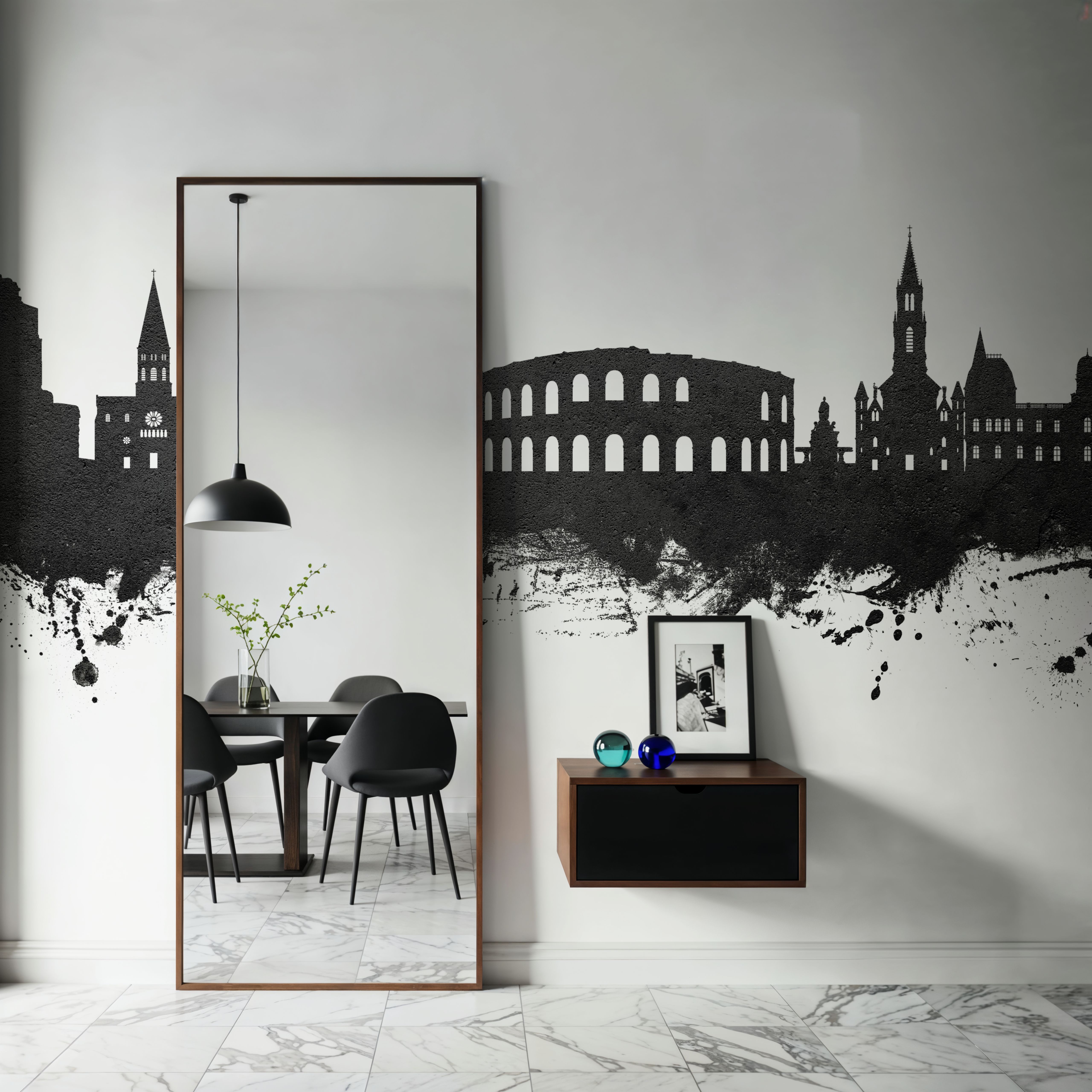 Nîmes France Skyline Black & White