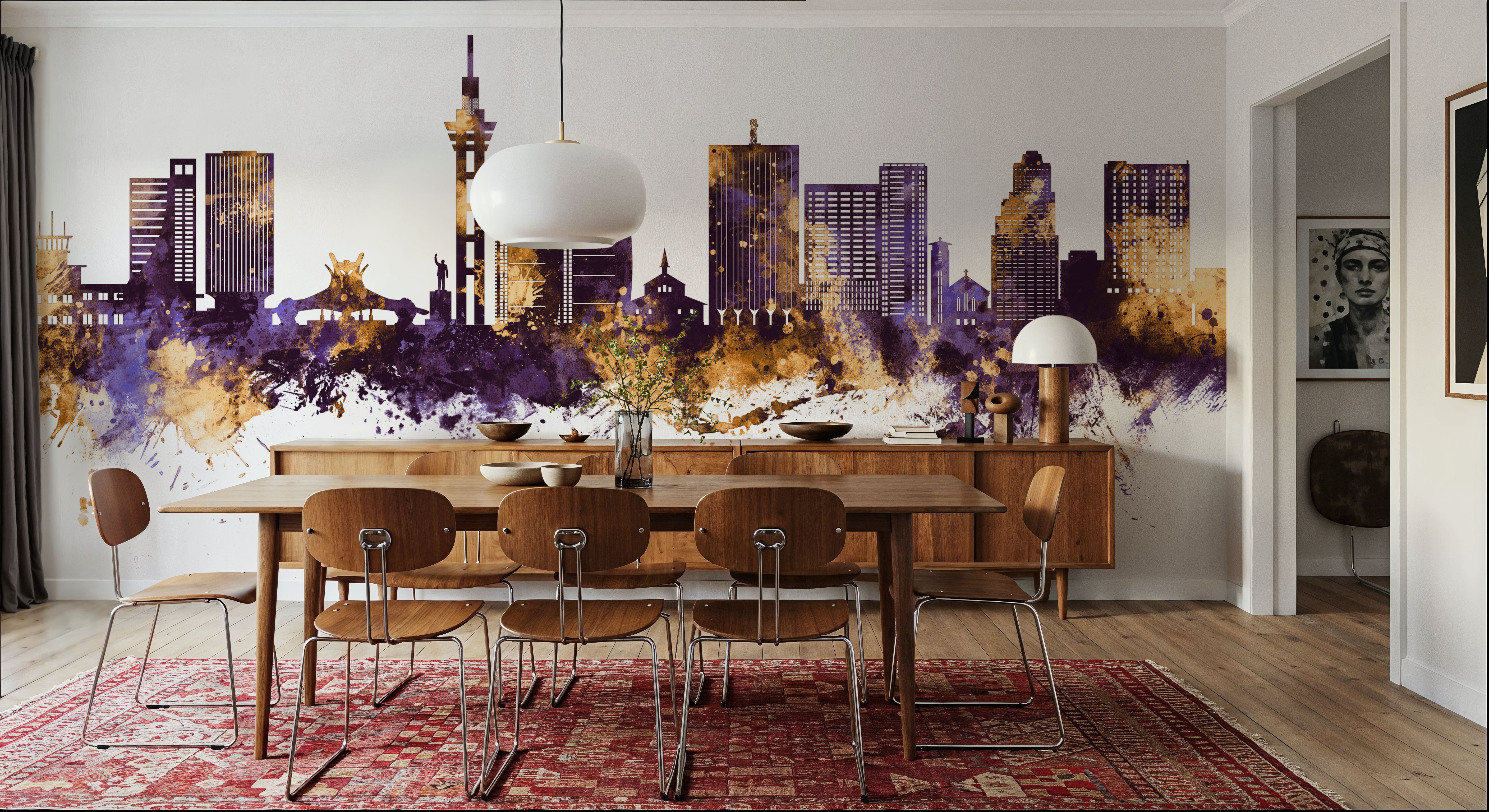 Kinshasa Skyline Purple & Gold