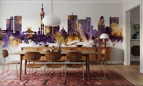 Kinshasa Skyline Purple & Gold