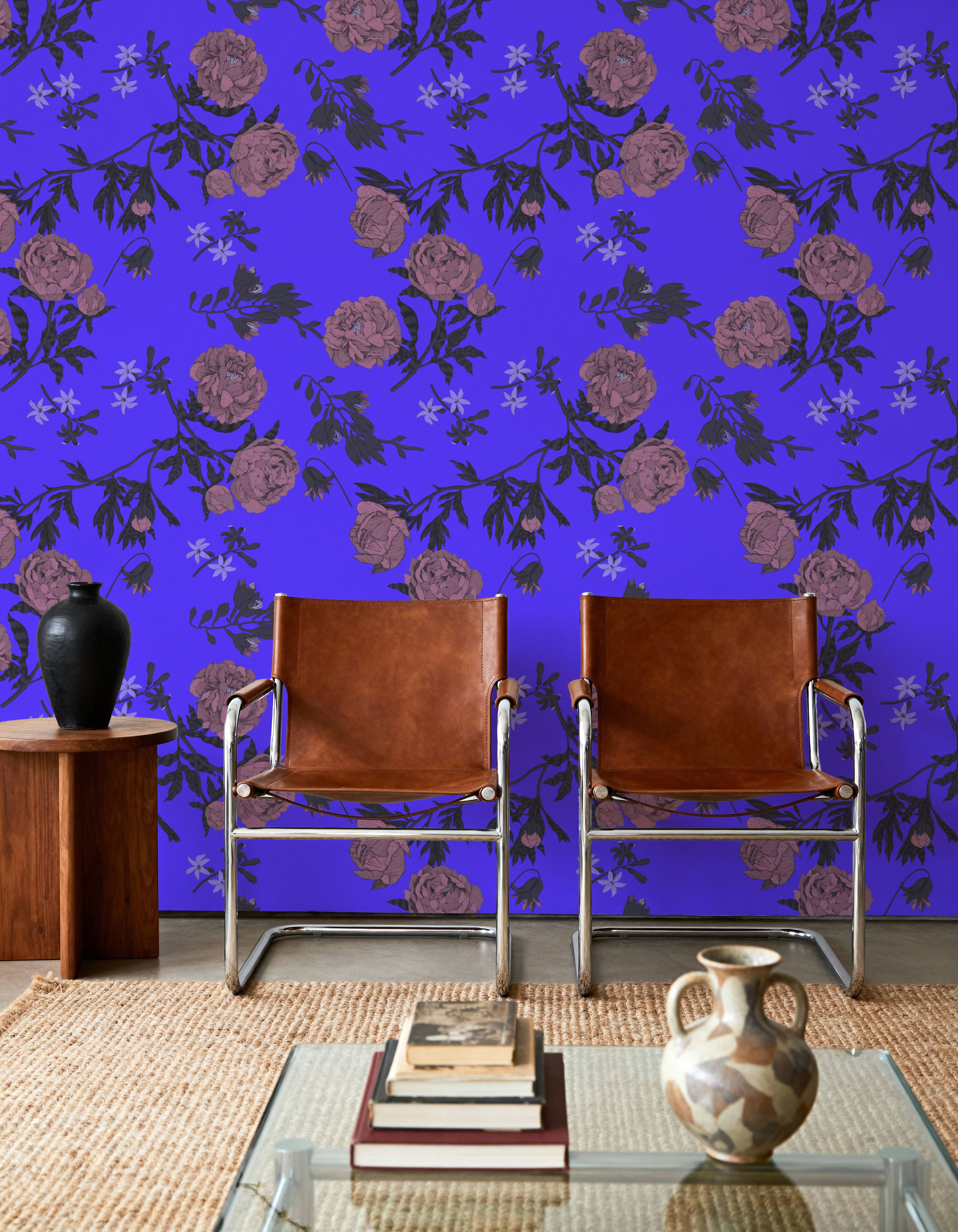 Peony Passion, Ultramarine, Wallpaper