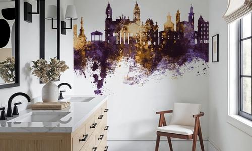 Pamplona Spain Skyline Purple & Gold