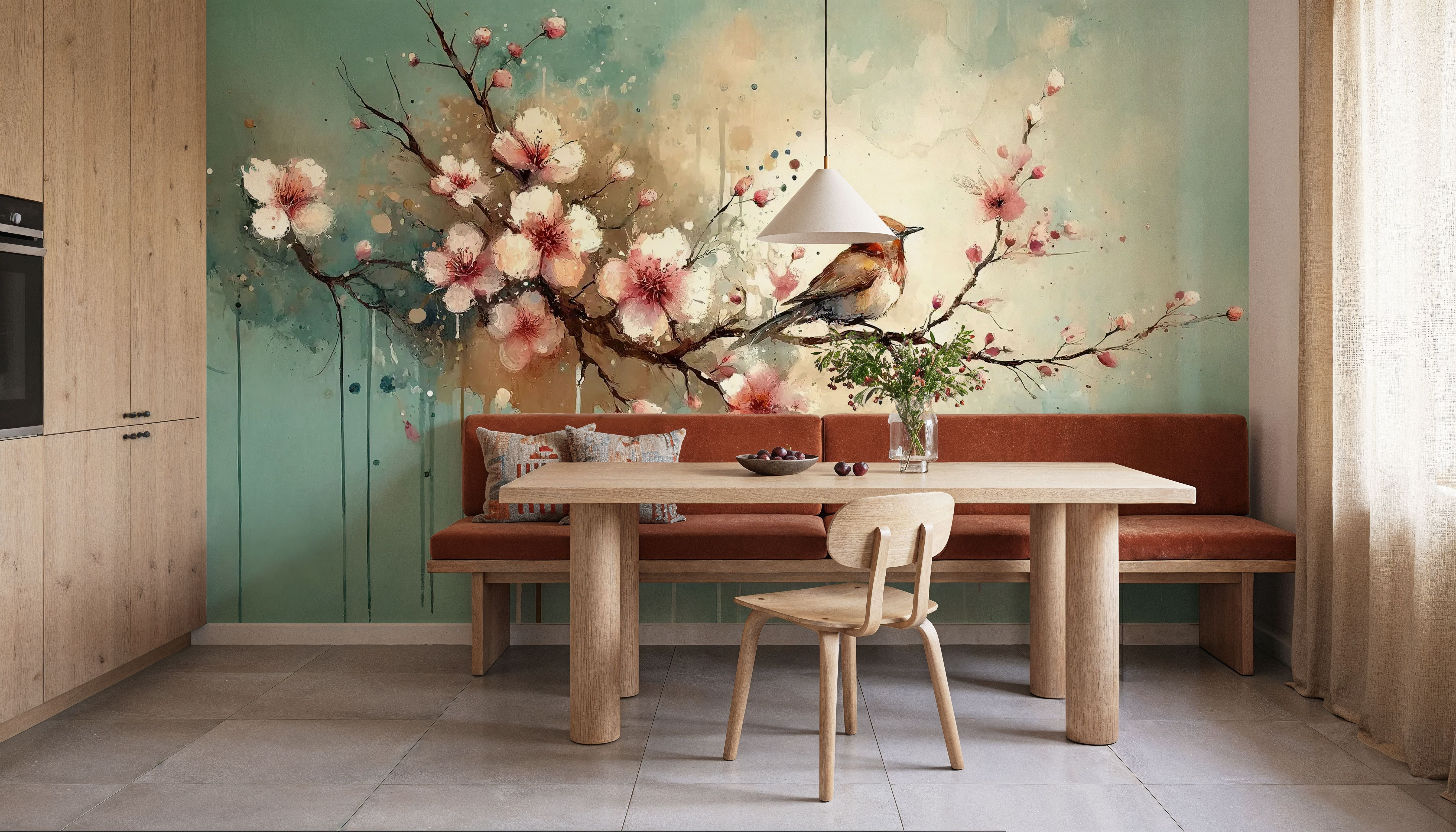 Cherry Blossoms Whispers on Teal Breeze