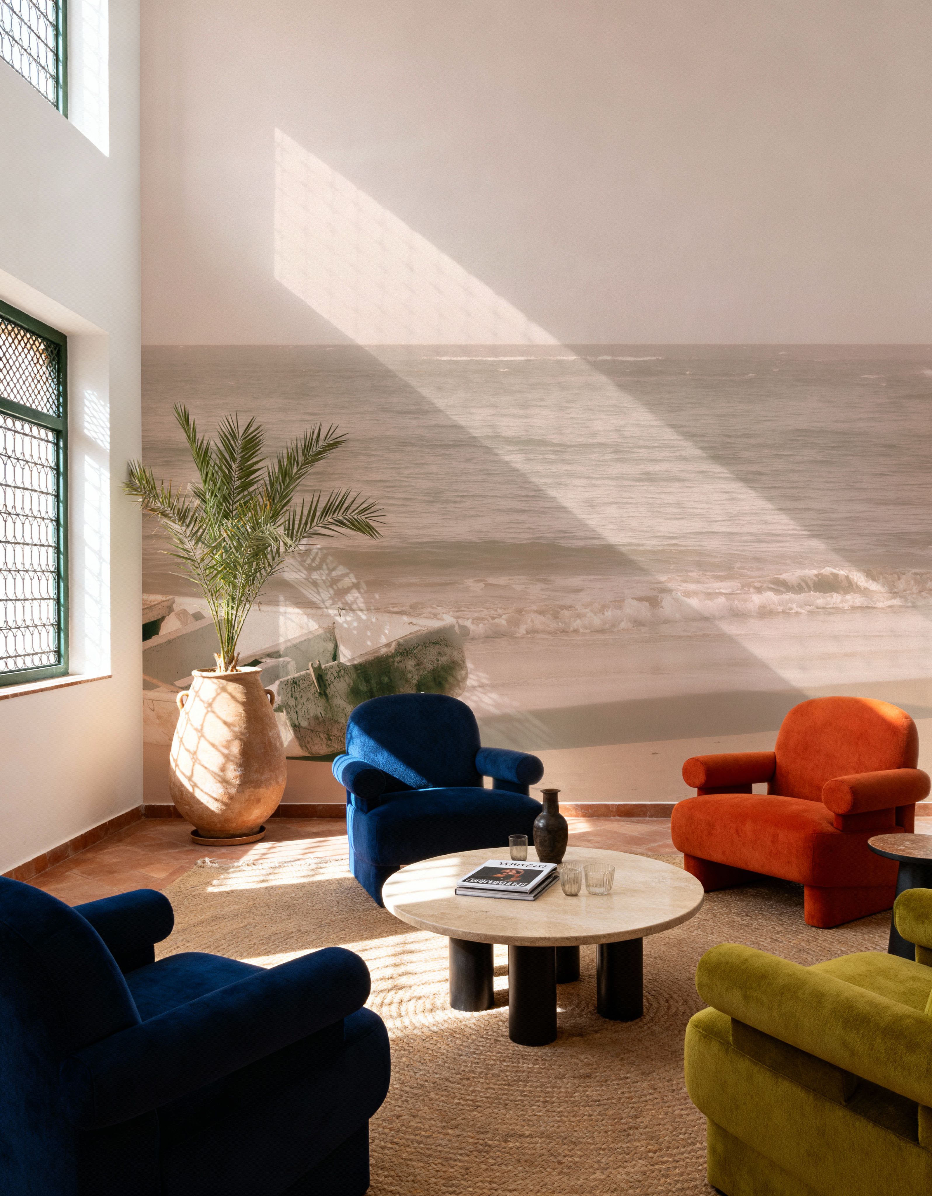 Papier Peint Panoramique - Lets Go Fishing - Plage Mer - Blanc - Couloir et escaliers - Wallism Belgique - Encollage au mur ou Autocollant