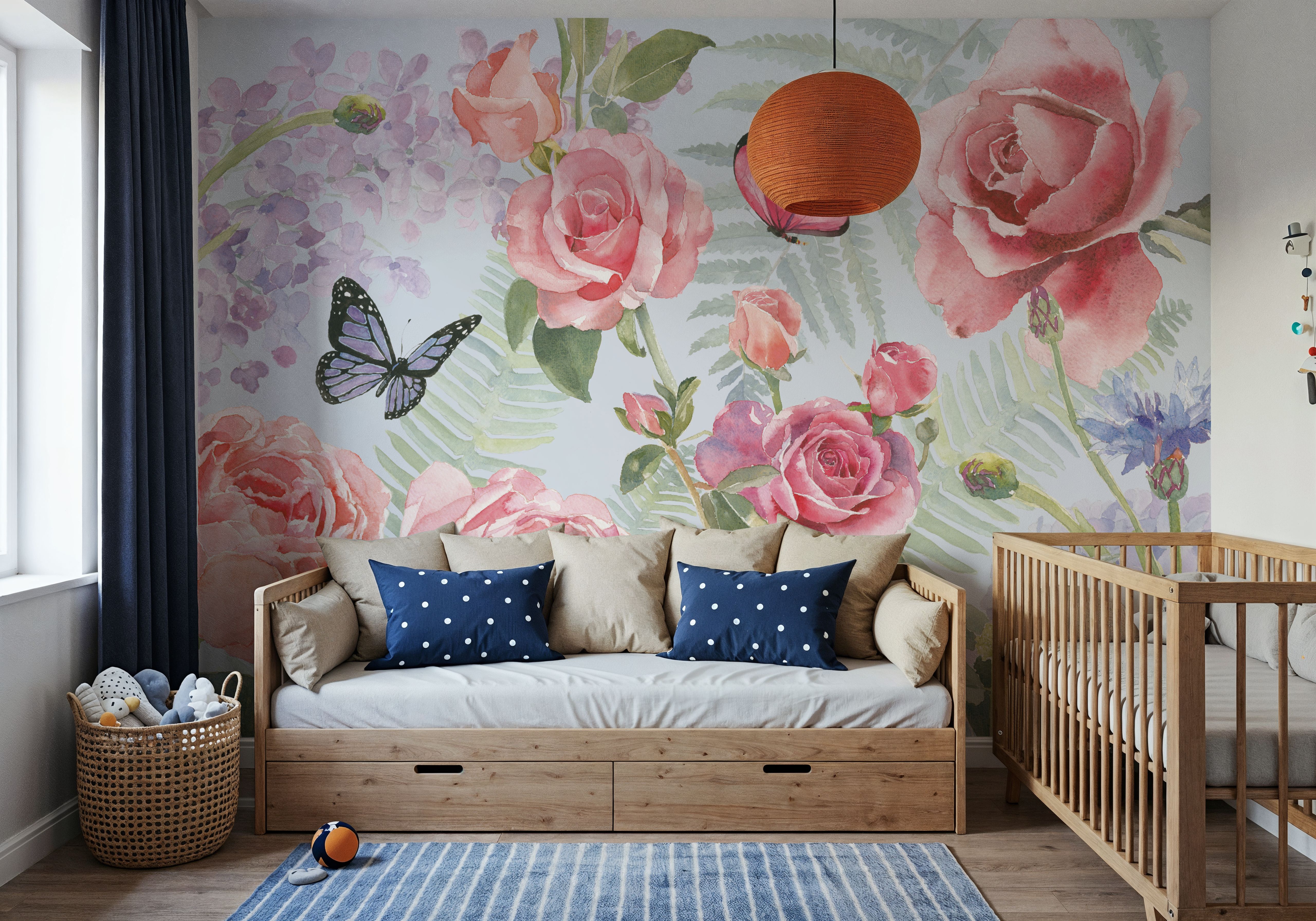 Boho Bouquet Study Blue, Wallpaper