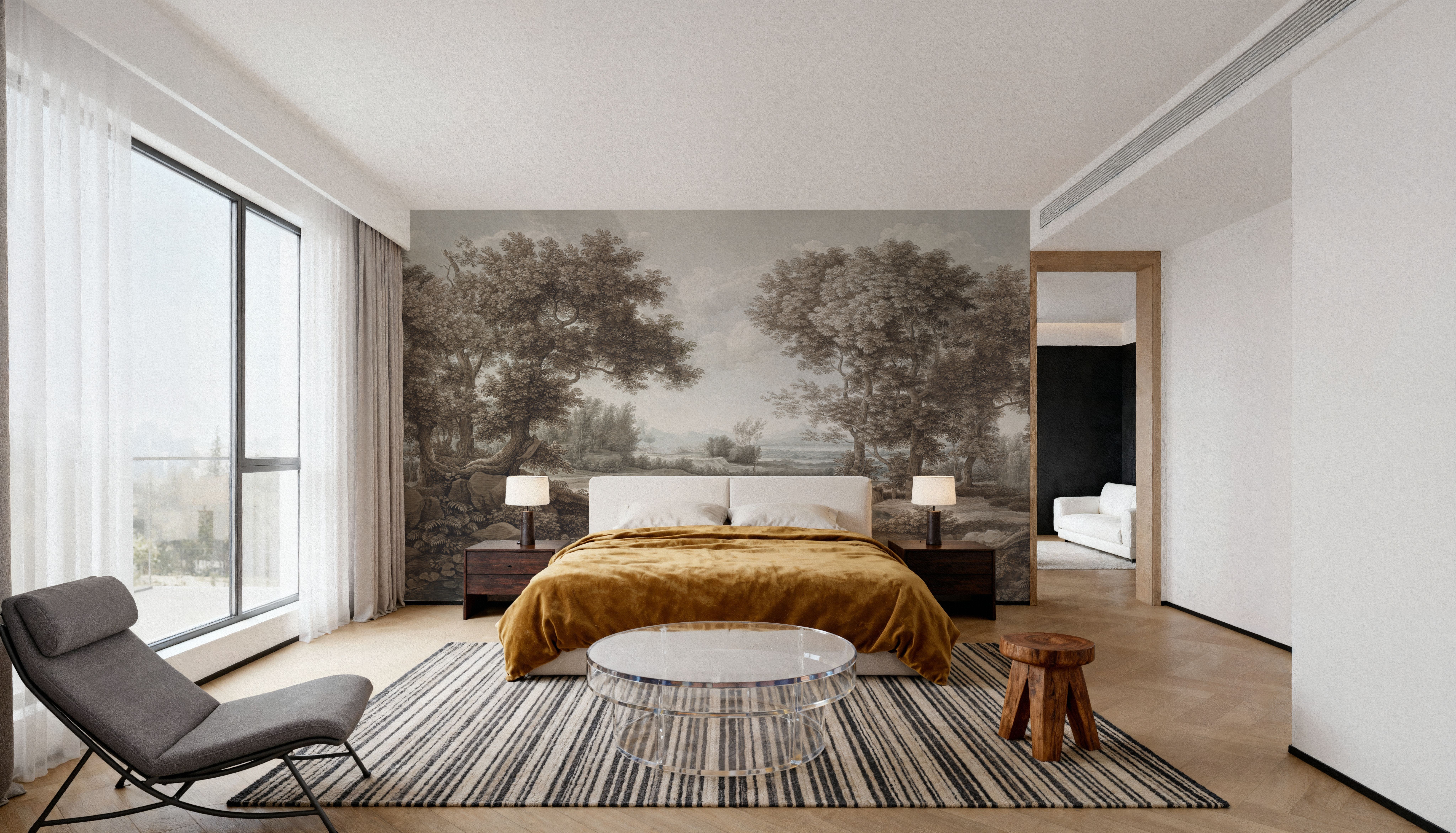 Riverbank Oak Landscape, Vintage