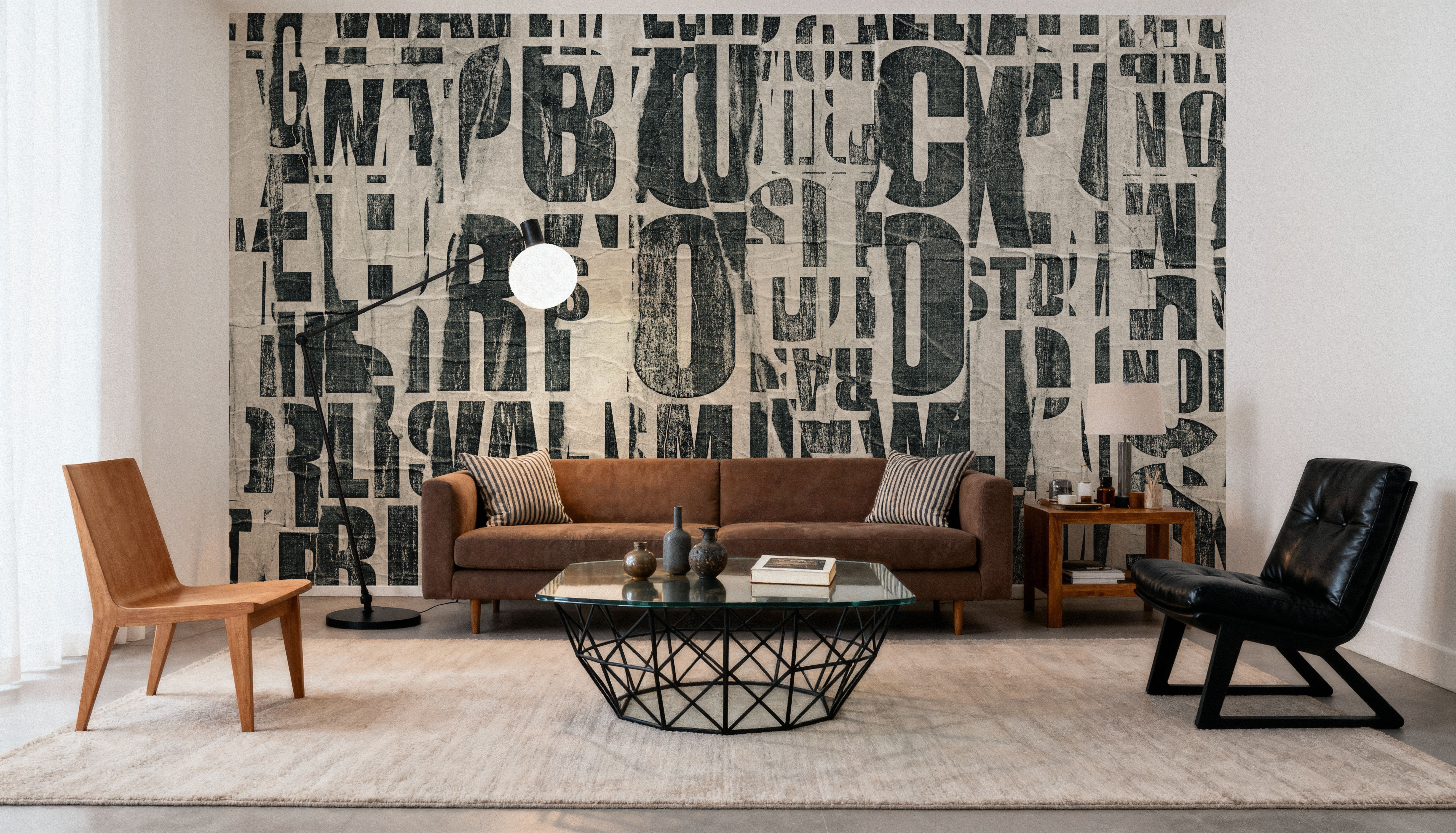 Letterpress Vintage Newspaper Collage, Black, Behang