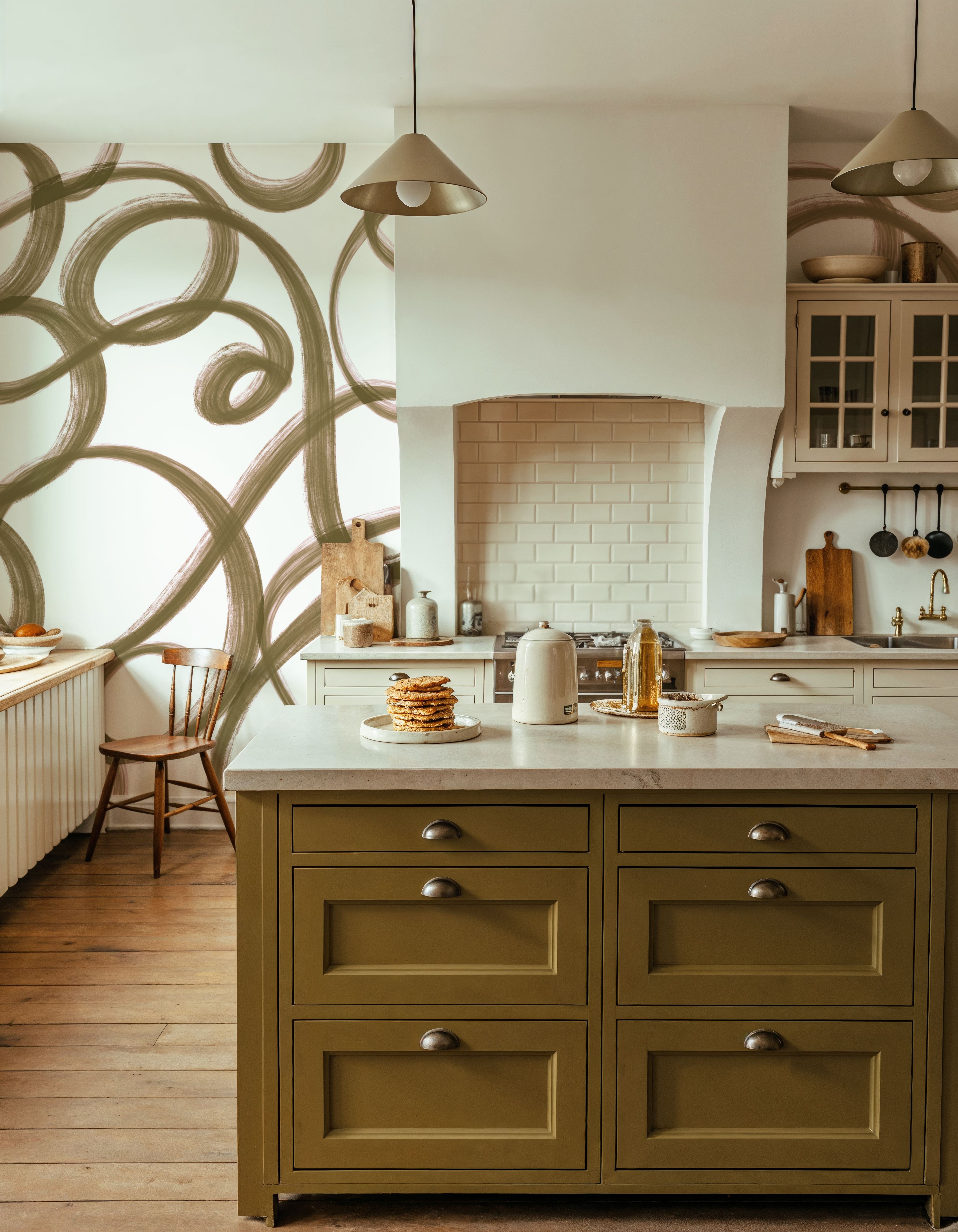 Curly Brush Lines, Beige