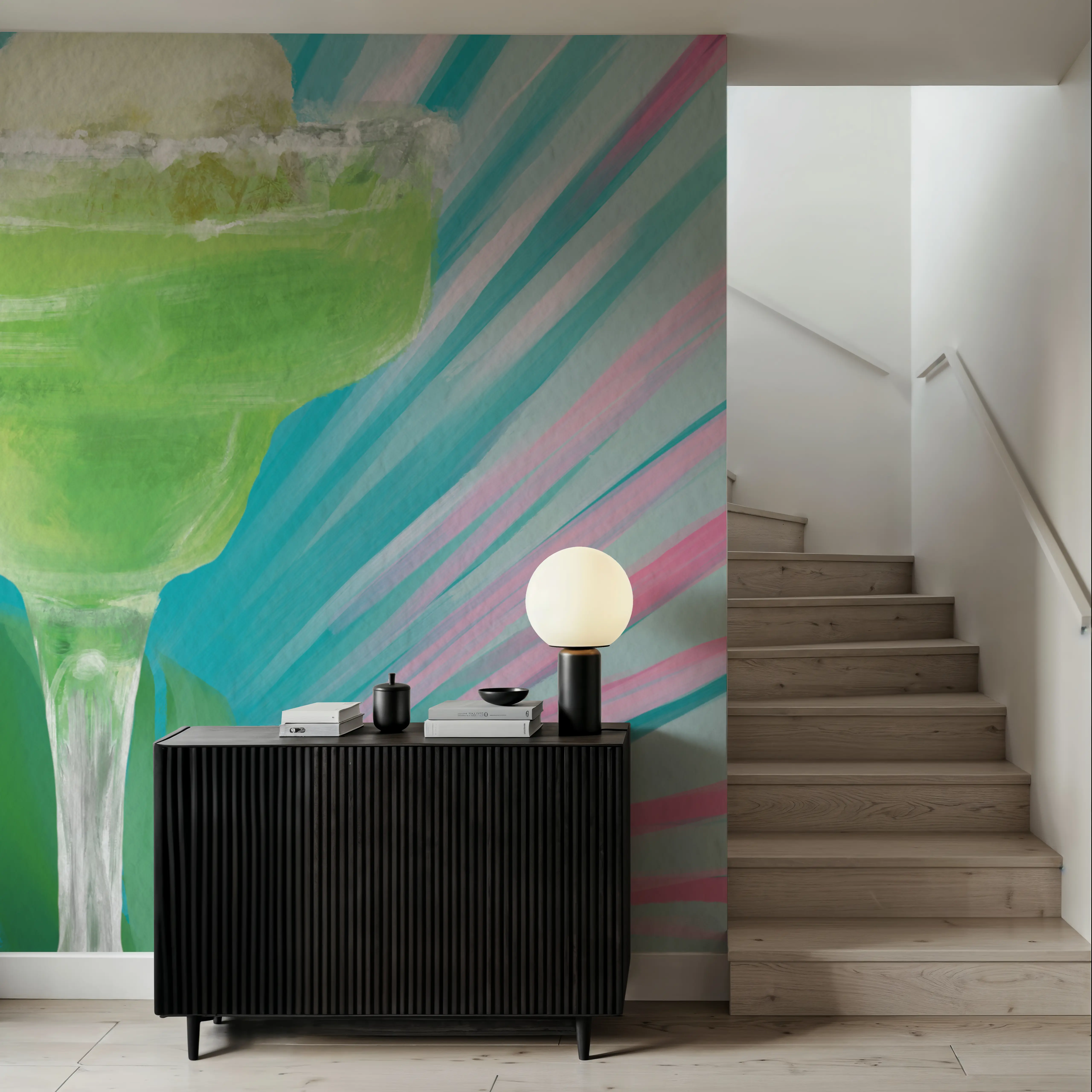Fotobehang - Tropical Cocktails III - Hedendaagse Kunst Eten en Drinken Mural - Groen - Gangtrappen - Wallism België - Zelfklevend of Vliesbehang
