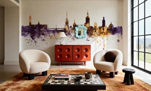 Stockholm Skyline Purple & Gold