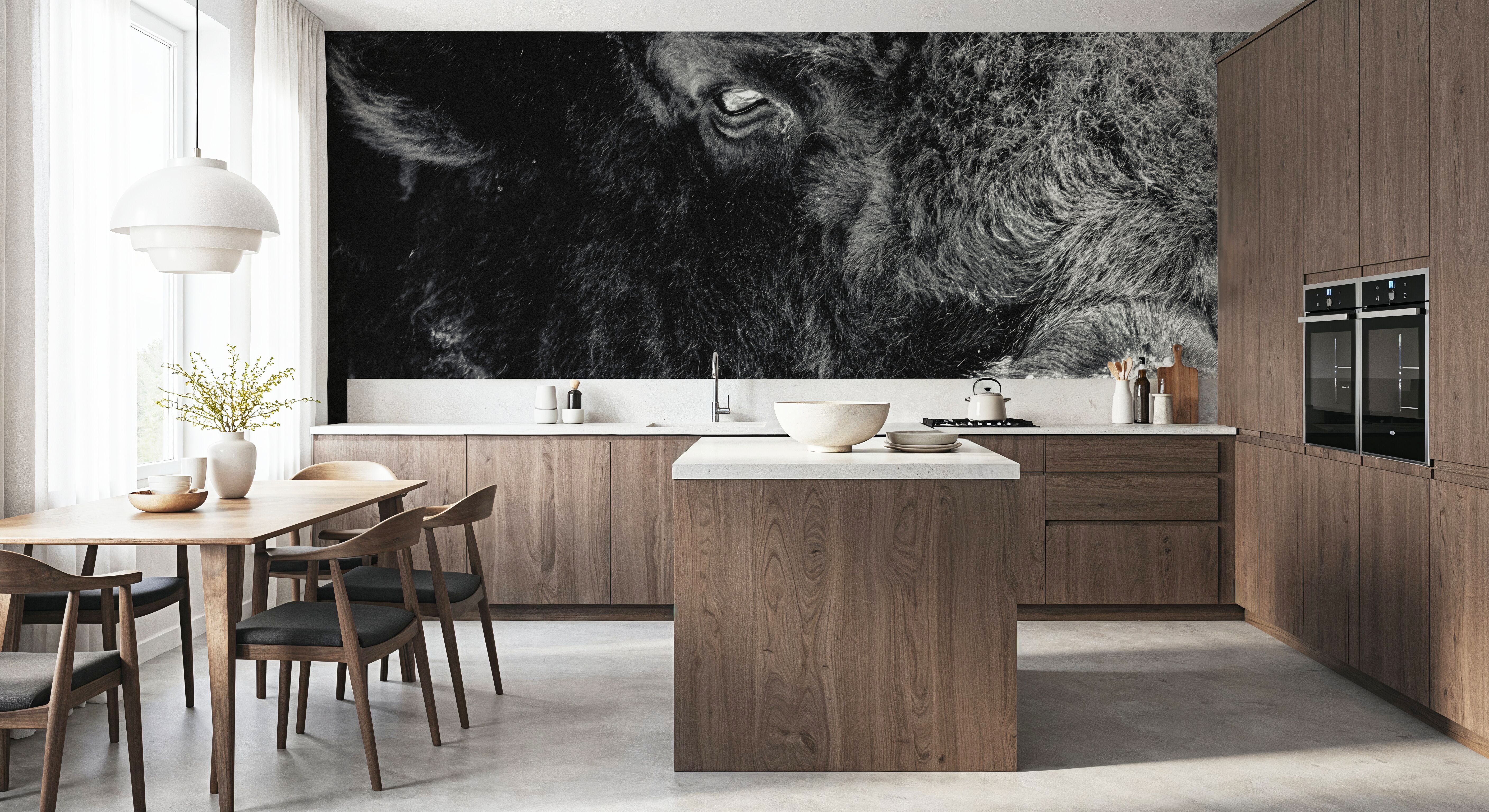 Bison Stare BW, Wallpaper