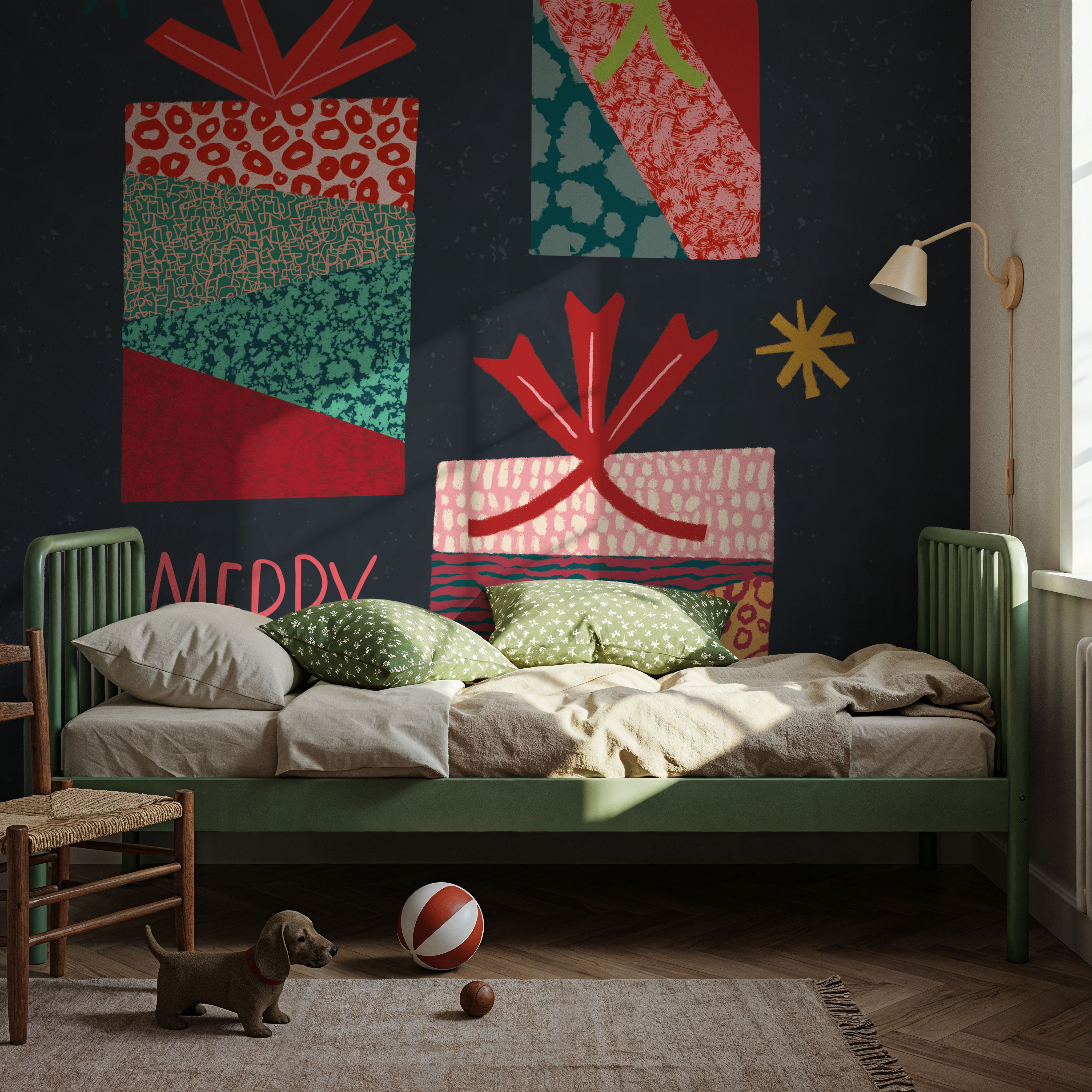 Wall Mural - Winter Wonder IV - Graphics Holiday mural wallpaper - Red - Kids' Room - Wallism UK - Premium, Textured or Peel & Stick