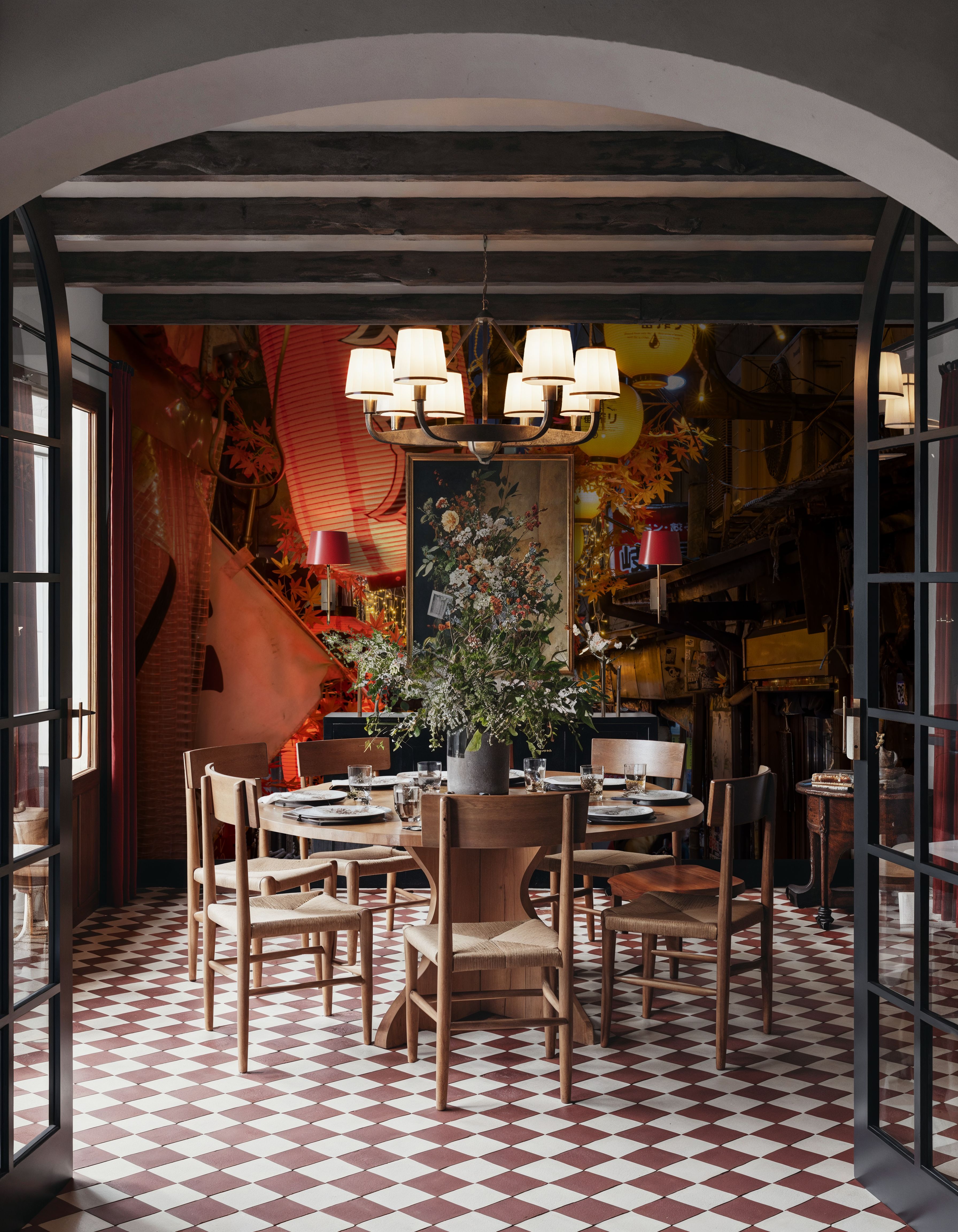 Wall Mural - Omoide Stroll - Architecture Street mural wallpaper - Red - Bedroom - Wallism US - Premium, Textured or Peel & Stick