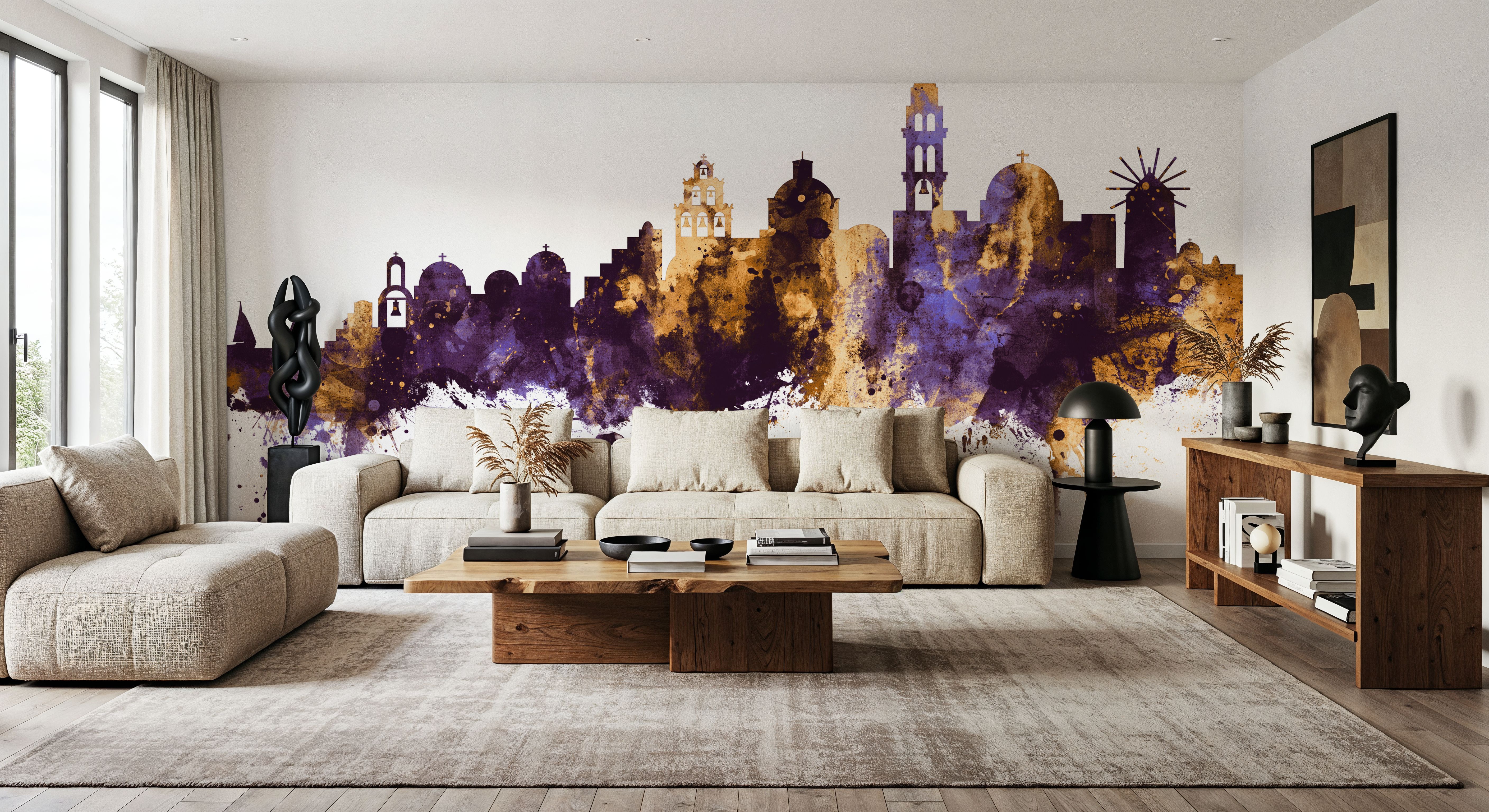 Santorini Skyline Purple & Gold