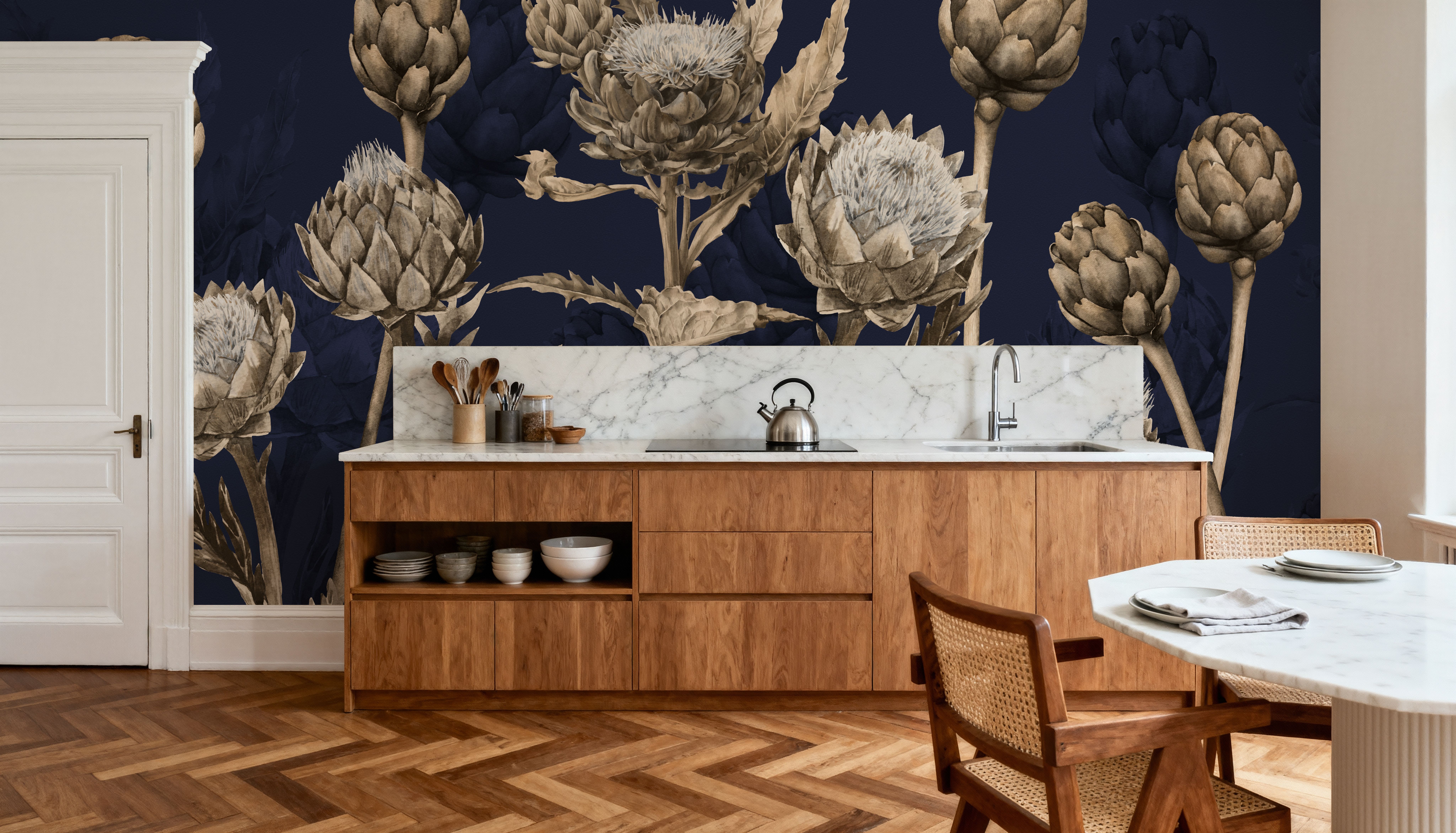 Artichoke Blooms, Navy Blue