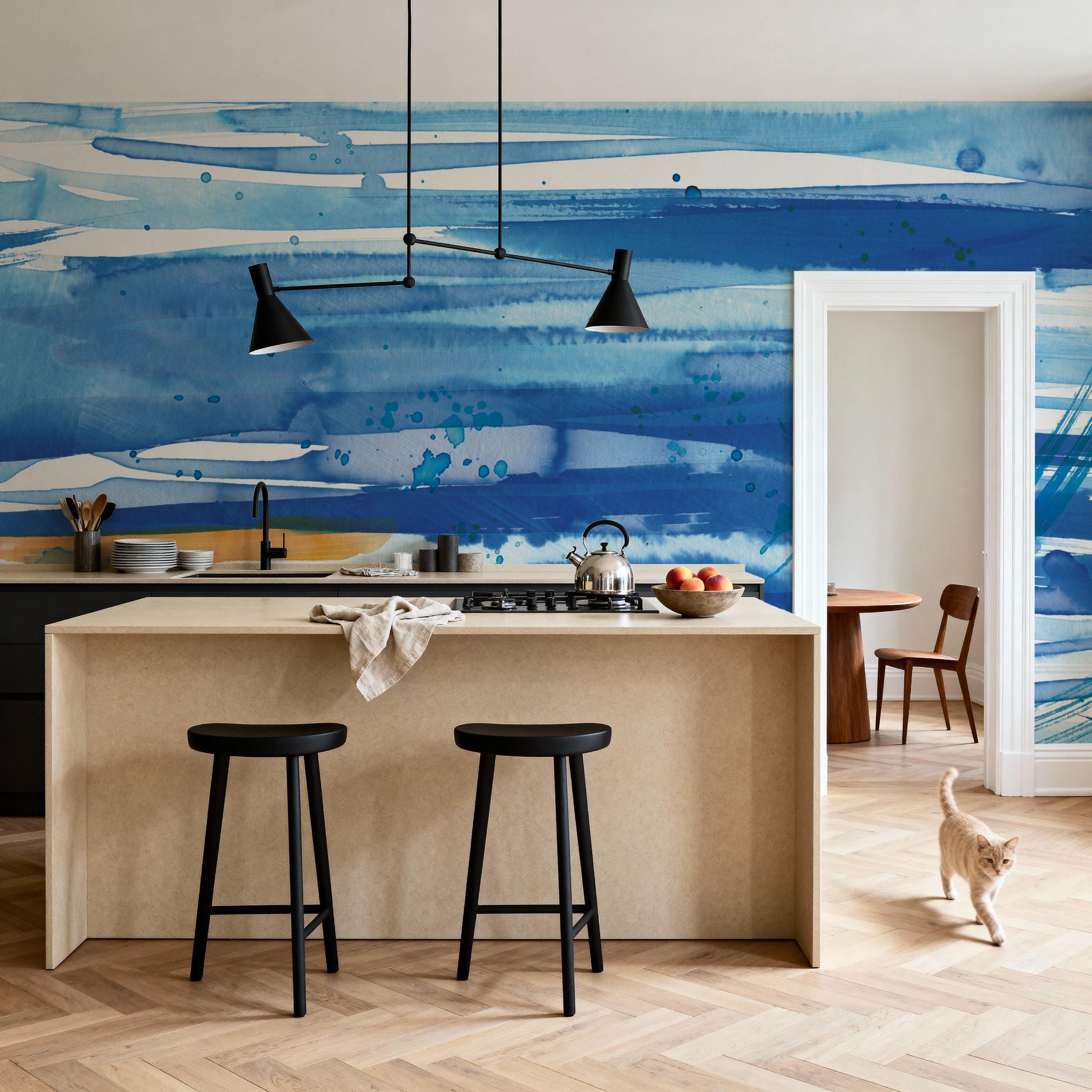 Wall Mural - Waves in Focus - Abstract mural wallpaper - Hallway staircases - Wallism US - Premium, Textured or Peel & Stick