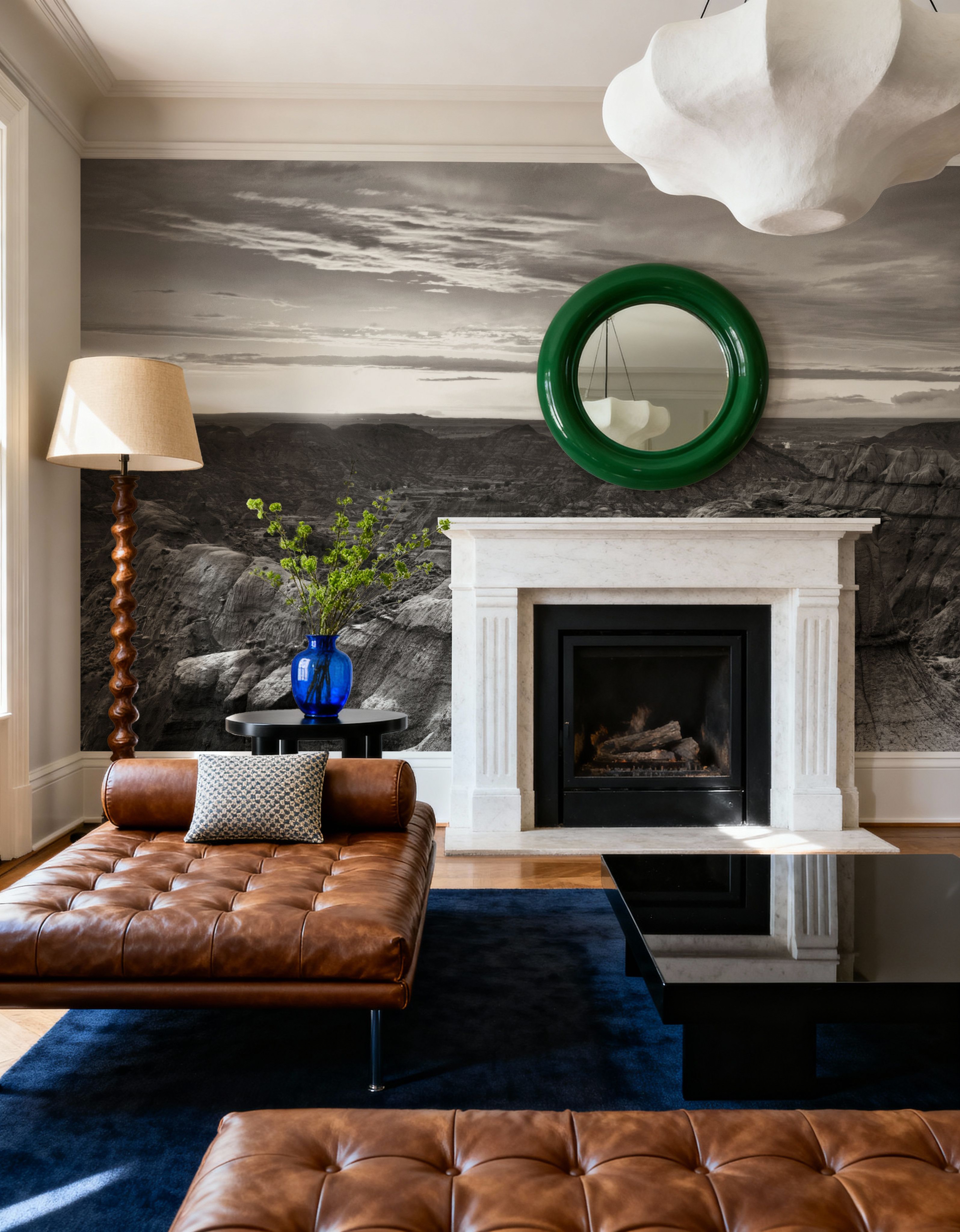 Wall Mural - Makoshika Badlands - Desert Landscapes mural wallpaper - Gray - Hallway staircases - Wallism US - Premium, Textured or Peel & Stick