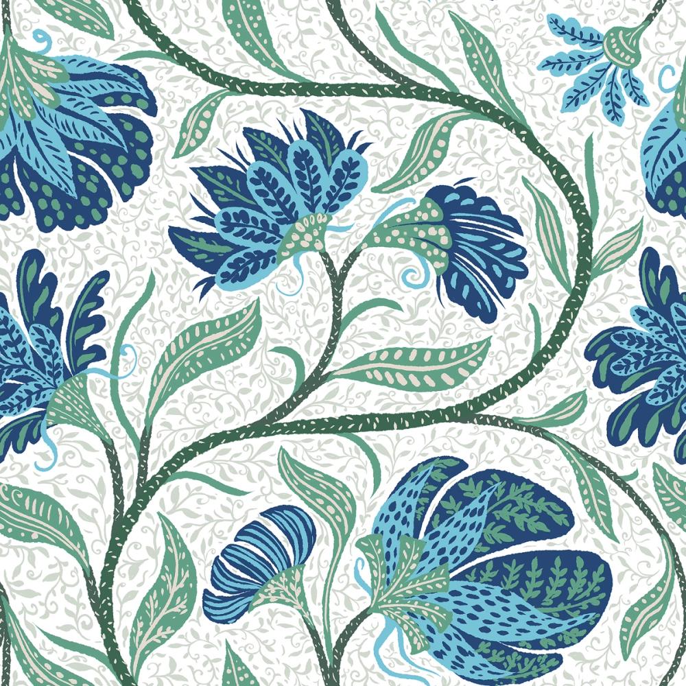 Indial Floral, Teal on Cream