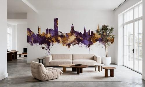 Sheffield England Skyline Purple & Gold