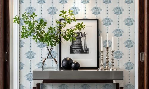 Block Print Water Lily Stripes, Marine