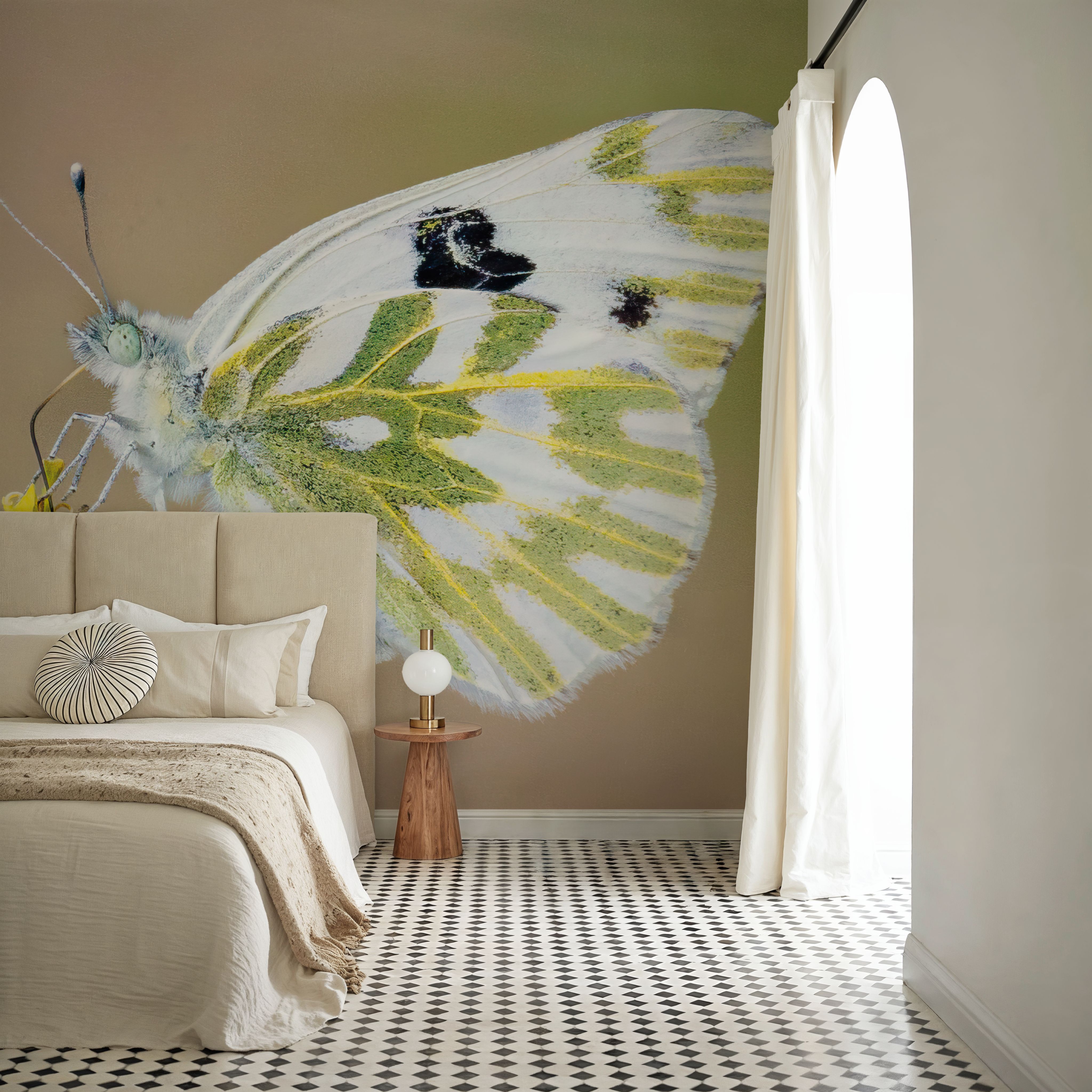 Wall Mural - Sagebrush White - Floral Insects mural wallpaper - Bedroom - Wallism US - Premium, Textured or Peel & Stick